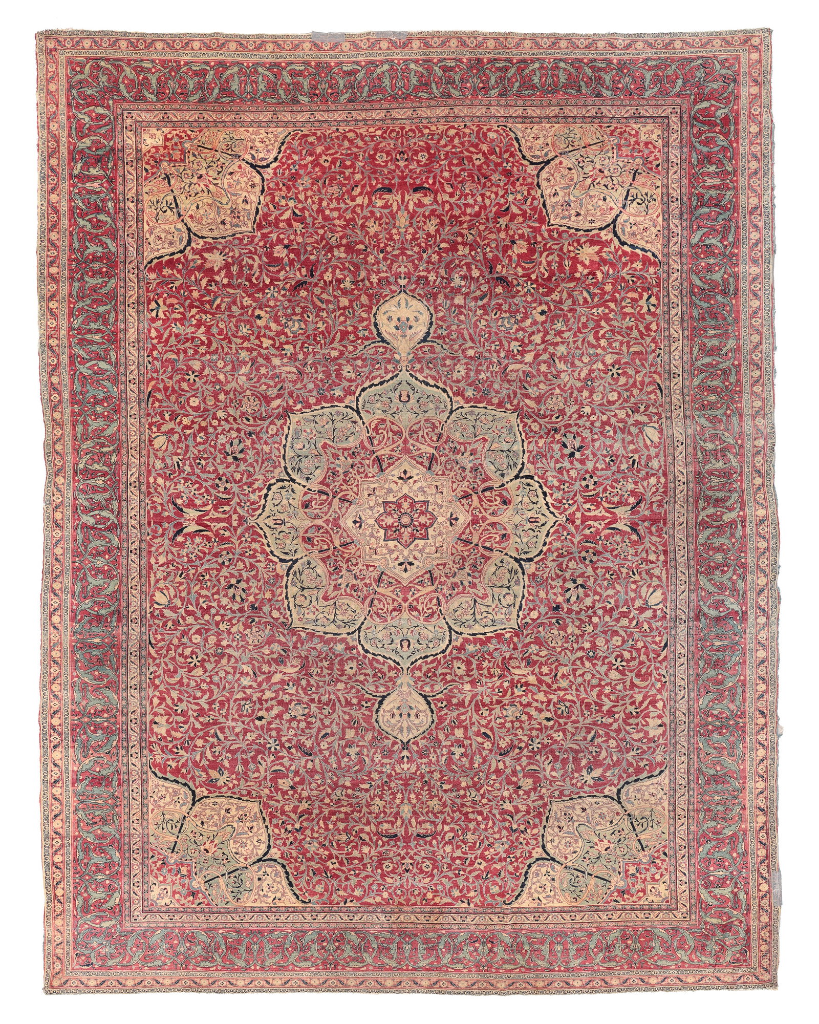 Tabriz Rug, Persia, Ca. 1900, 9'1'' x 11'11'': Tabriz Rug, Persia, Ca. 1900, 9'1'' x 11'11'' (277 x 363 cm). Weight: 43 lbs. Material: wool pile, cotton warp, cotton weft. Colorado estate.