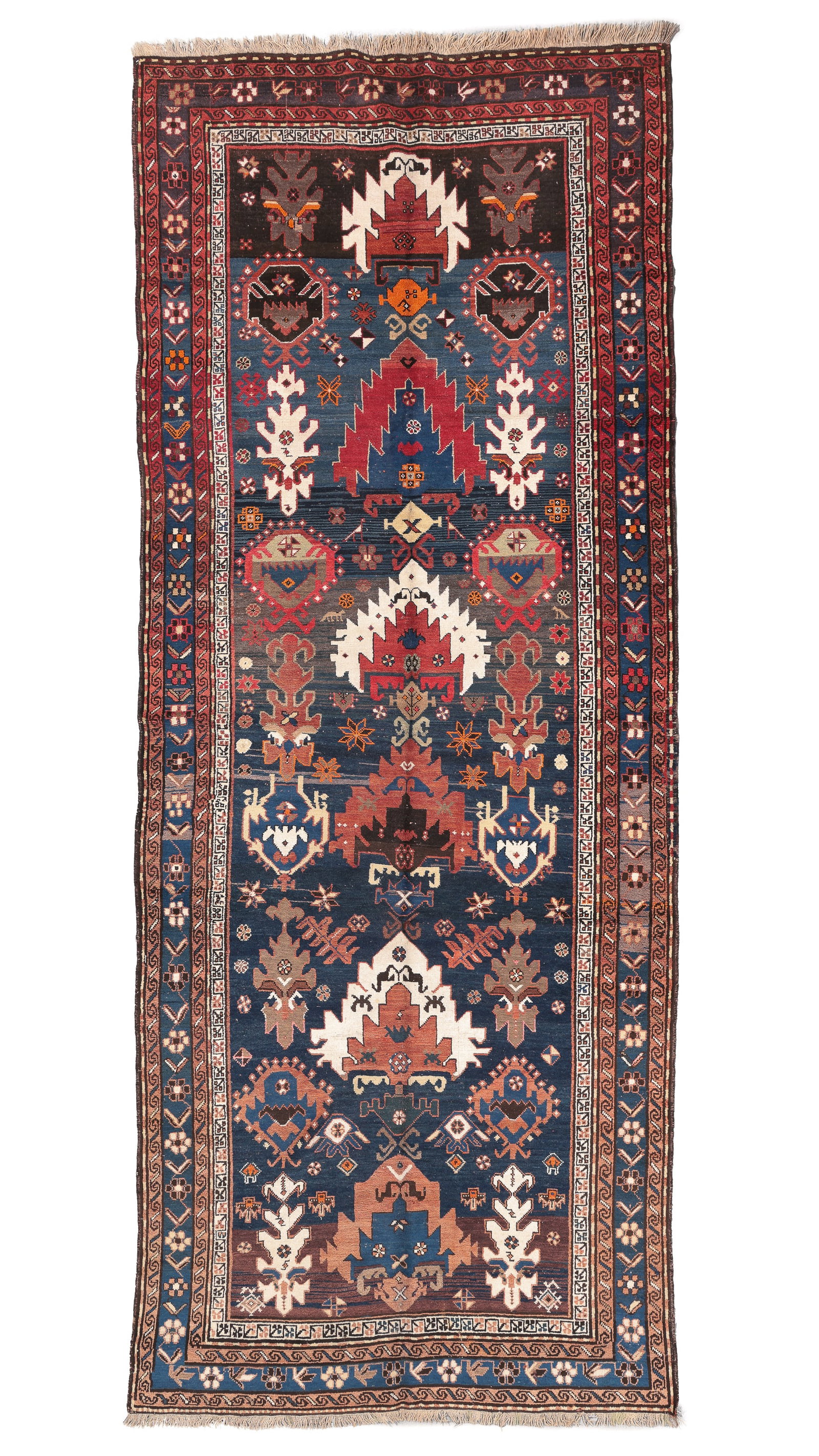 Karabagh Shield Kazak, Caucasus, Ca. 1900, 5'4'' x 13'5'': Karabagh Shield Kazak, Caucasus, Ca. 1900, 5'4'' x 13'5'' (163 x 409 cm). Weight: 31 lbs. Material: wool pile, wool warp, wool weft.
