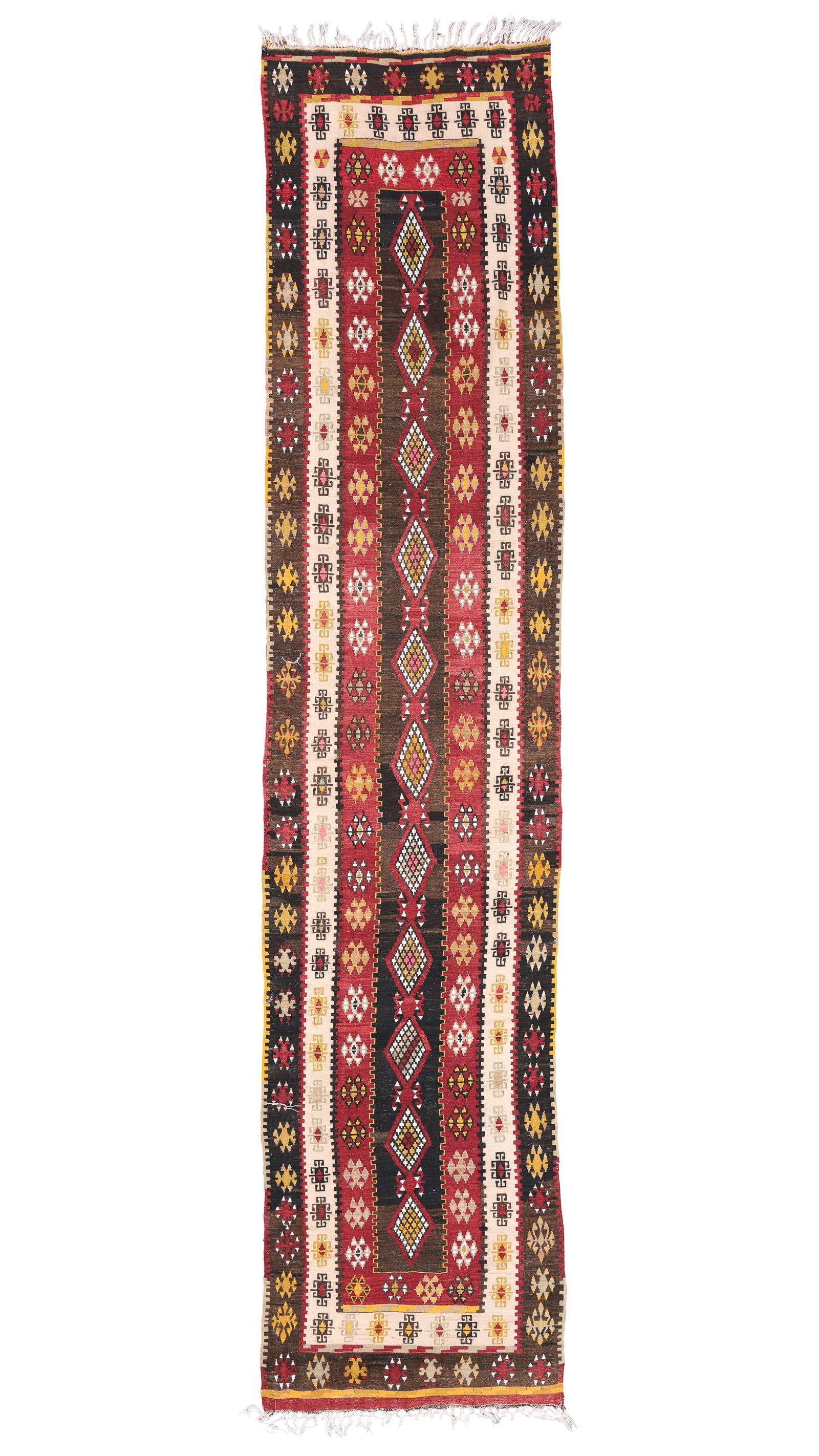 Long Anatolian Kilim Runner, Turkey, Mid 20th C., 3'3'' x 14'8'': Long Anatolian Kilim Runner, Turkey, Mid 20th C., 3'3'' x 14'8'' (99 x 447 cm). Weight: 10 lbs. Wool.