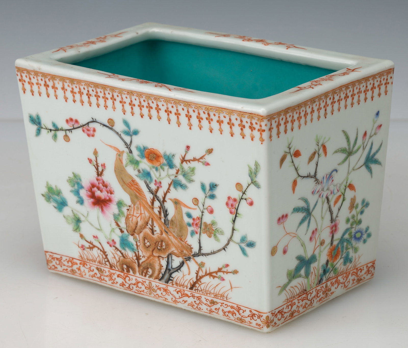 A Chinese Famille Rose Rectangular Porcelain Brush Pot, 19th Century (1 of 6)