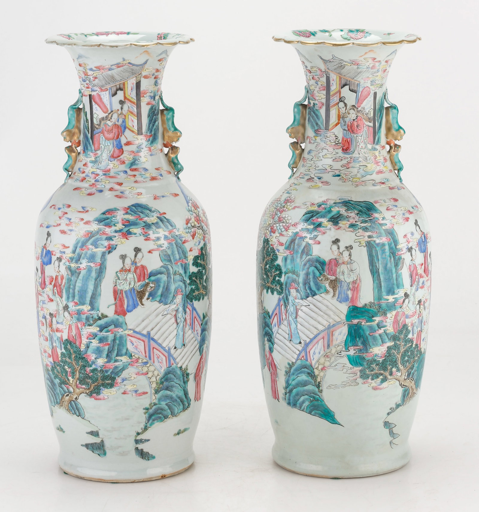 Rare pair (Mirrored) of Large Chinese Famille Rose Porcelain Baluster Vases, 19th century (1 of 4)