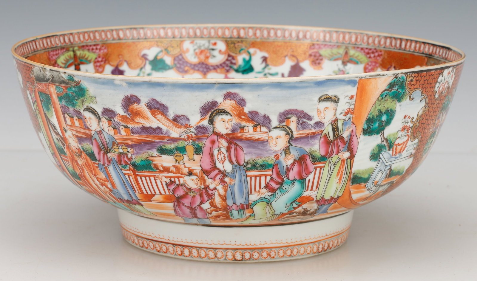 Large Chinese Export Famille Rose 'Mandarin Palette'Punch Bowl, Circa 1785 (1 of 5)
