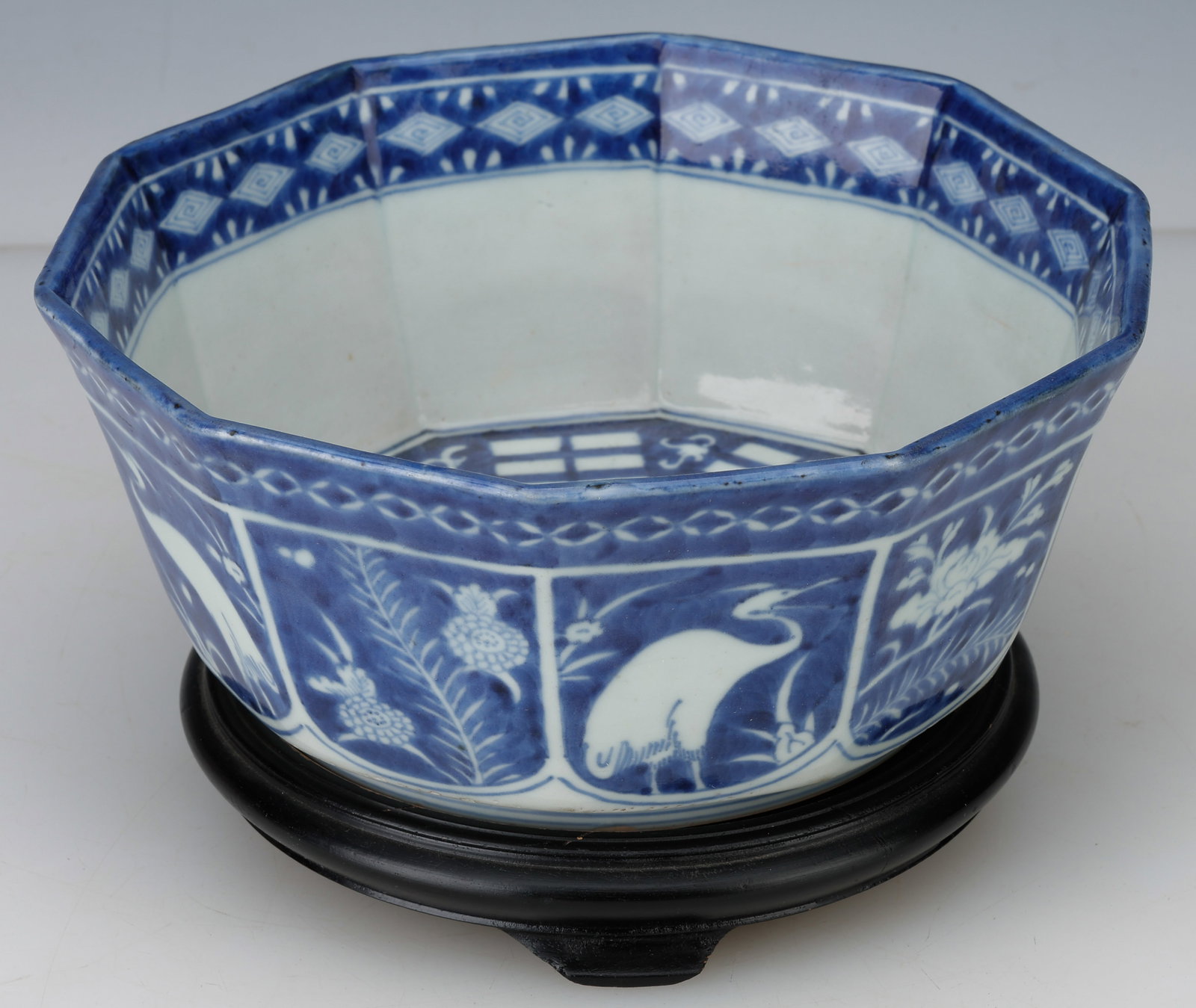 Very Rare Blue and White Porcelain Octagonal Jardiniere, 18th Century (1 of 4)