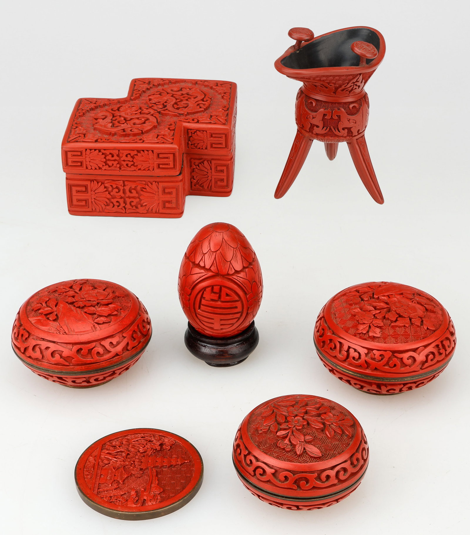 7 Chinese Carved Cinnabar-Style Lacquer Cabinet Articles (1 of 13)