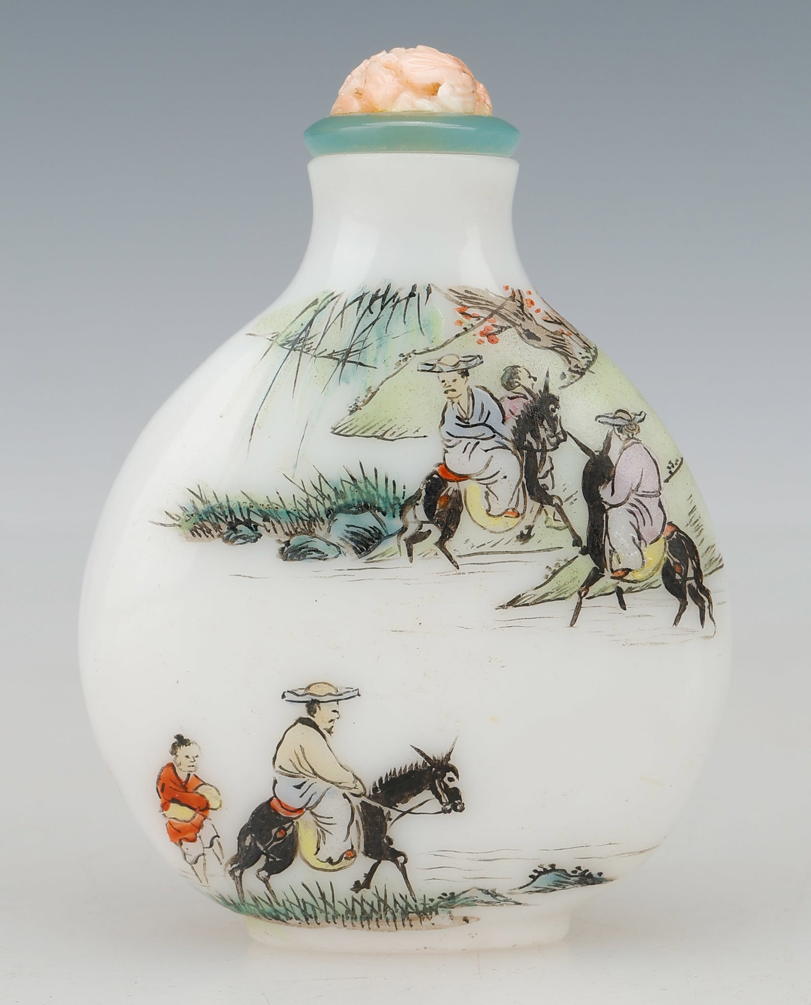 Chinese Polychrome Enameled Milk Glass Snuff Bottle, Qing Dynasty Qianlong Mark, 19th C. Or Earlier (1 of 4)
