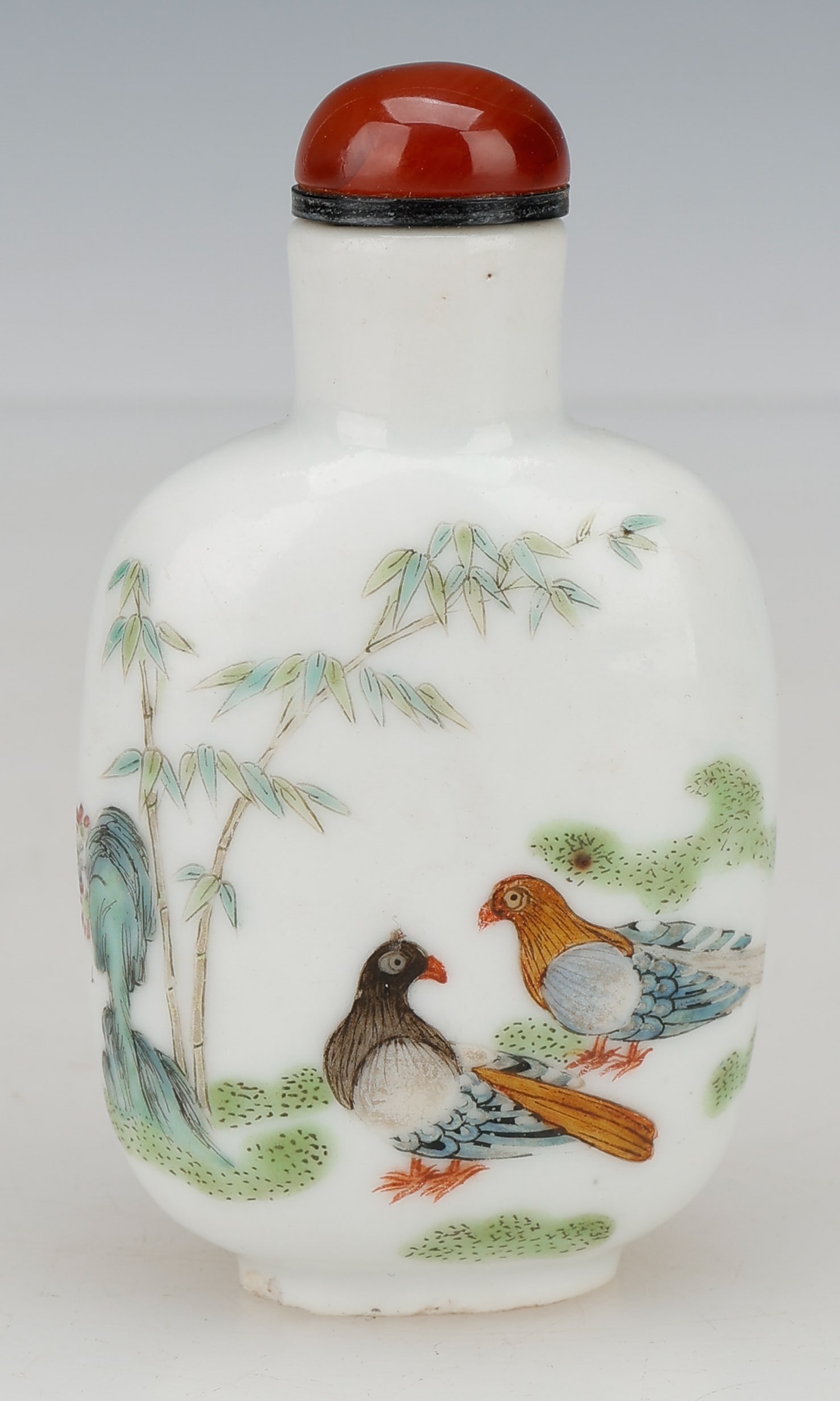 Chinese Polychrome Enameled White Ground Porcelain Snuff Bottle, Qing Dynasty Daoguang Mark and (1 of 5)