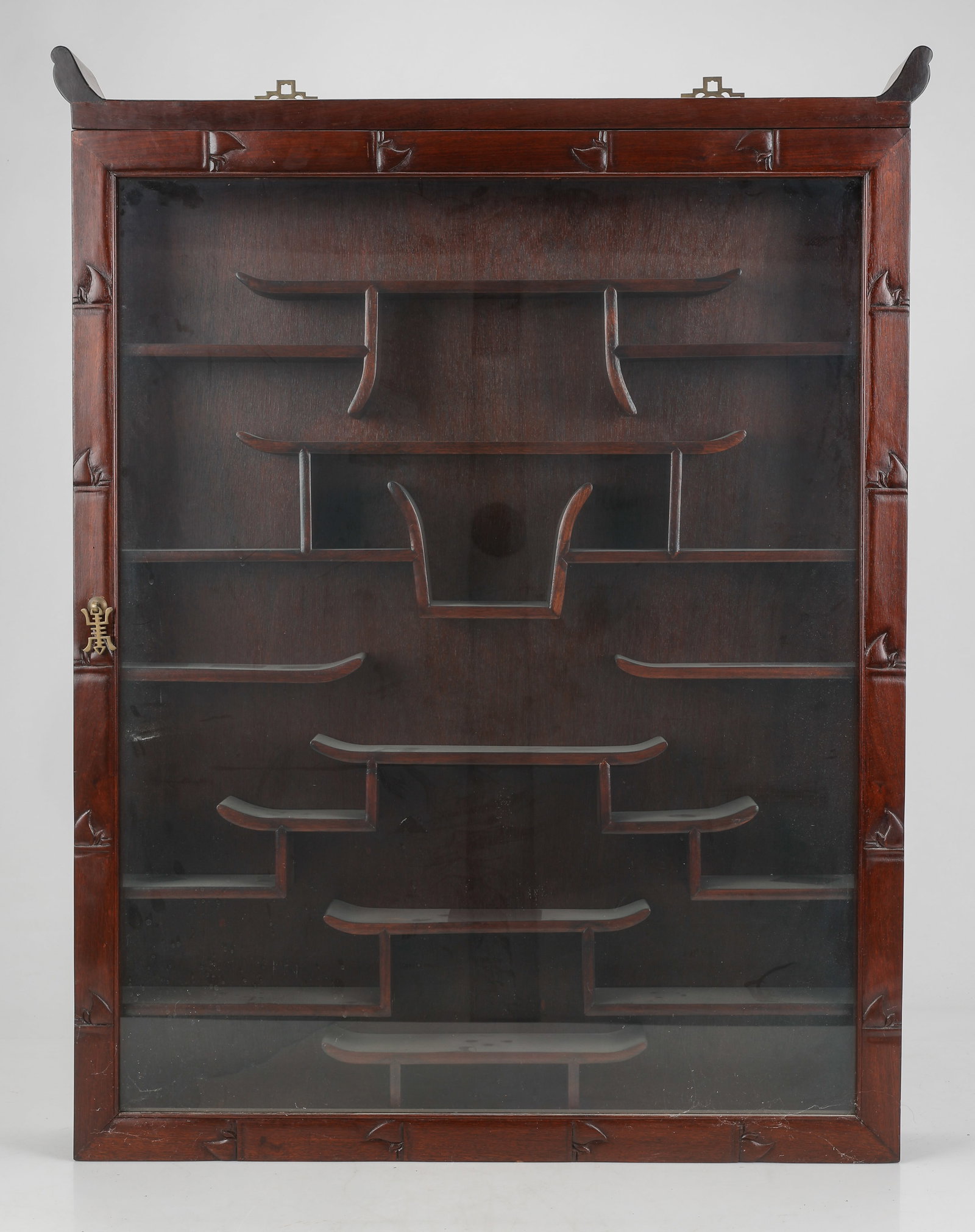 Chinese Carved Rosewood Wall Vitrine Curio Cabinet, Republic period (1 of 4)