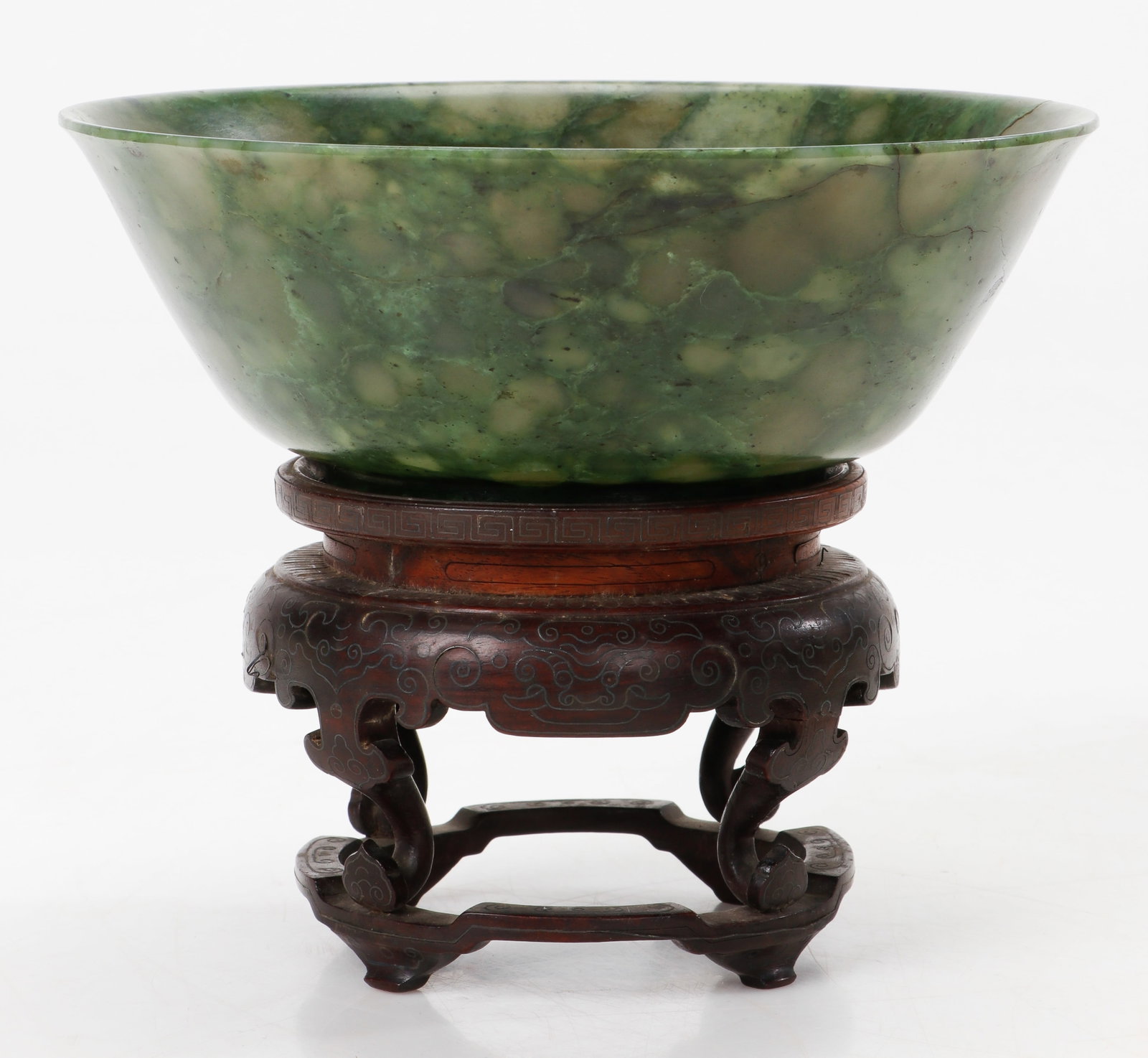 Chinese Spinach Jade Bowl on Stand, 19th Century (1 of 6)