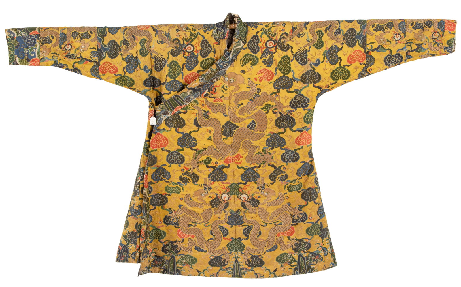 An Imperial Yellow Satin Brocade Tibetan-Style 'Dragon Robe' Robe (Chuba) Qing Dynasty, Kangxi (1 of 9)