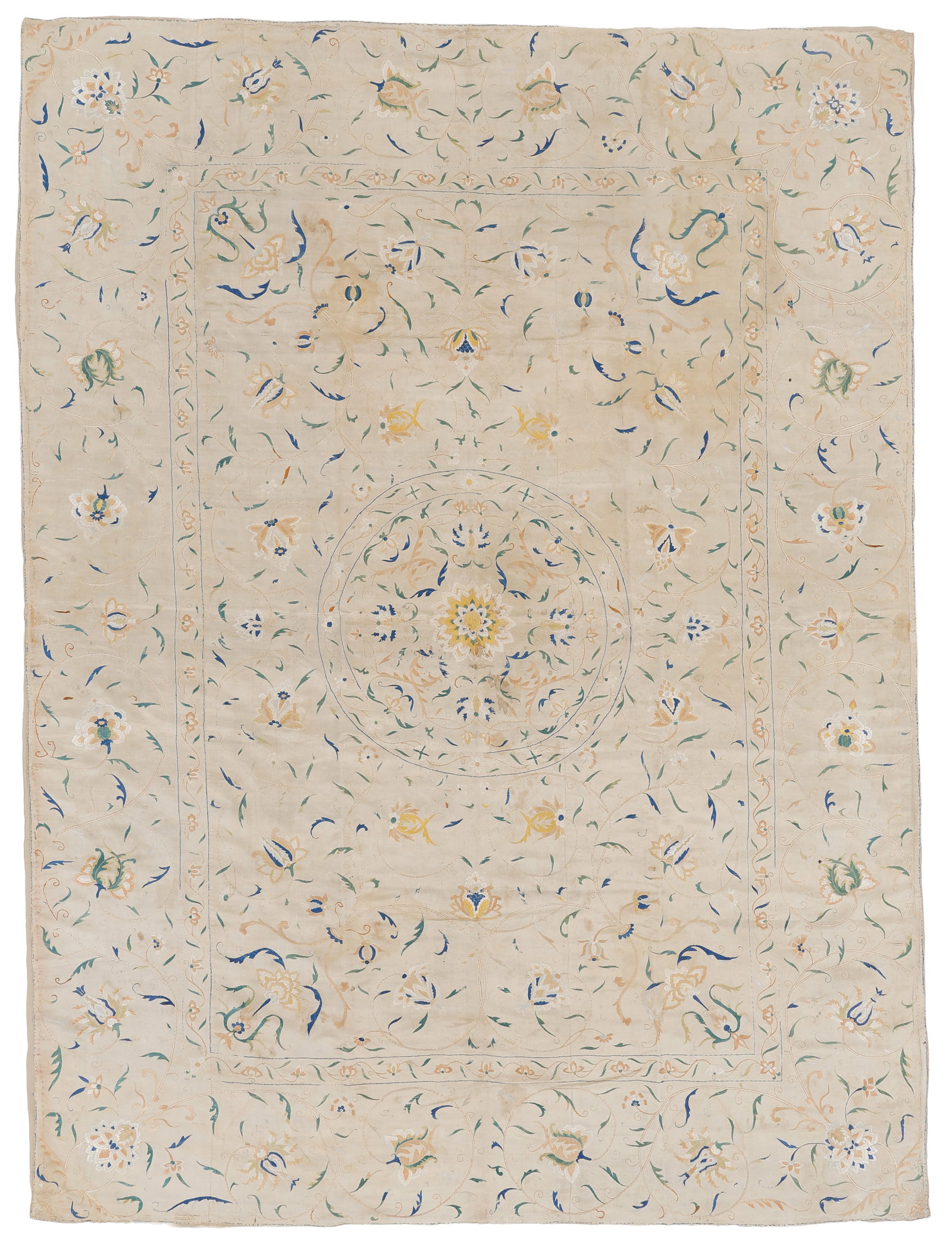 Chinese for European Market Silk Embroidered Bedcover, 19th C. (1 of 4)