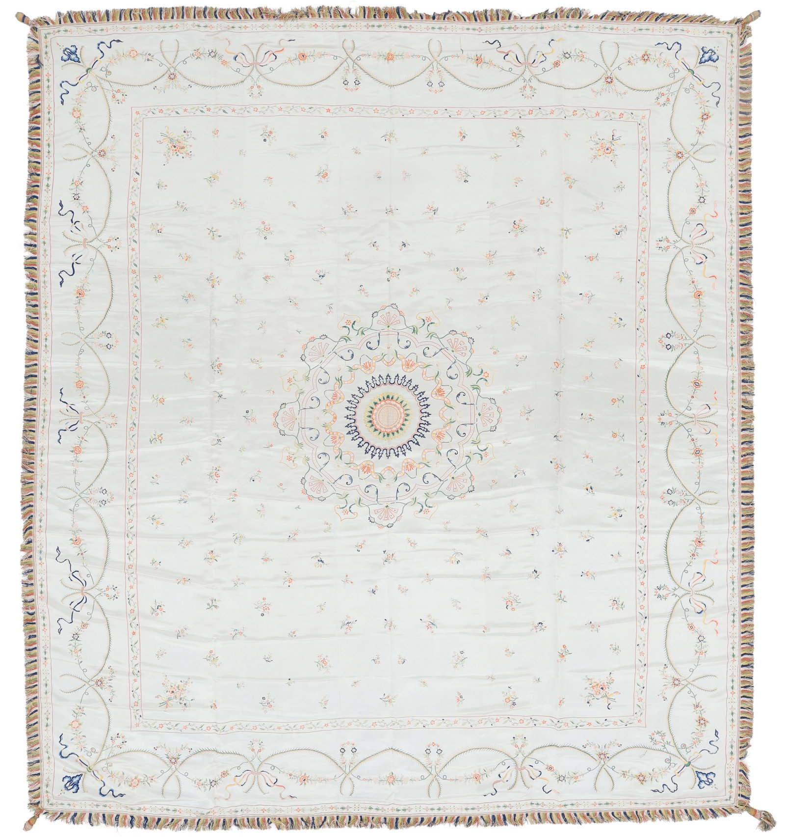 Macao for French Market Silk Embroidered Bedcover, 19th (1 of 3)