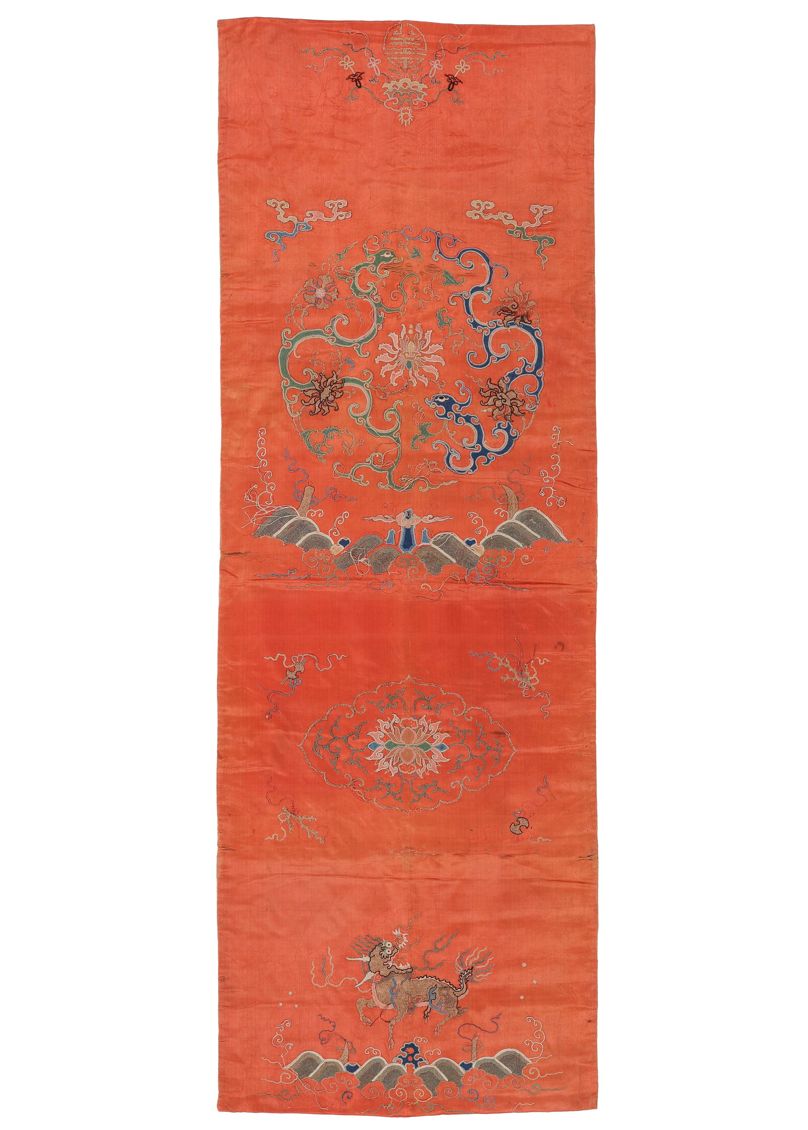 Chinese Embroidered Silk Chair Cover with Dragons, Qing Dynasty (1 of 3)