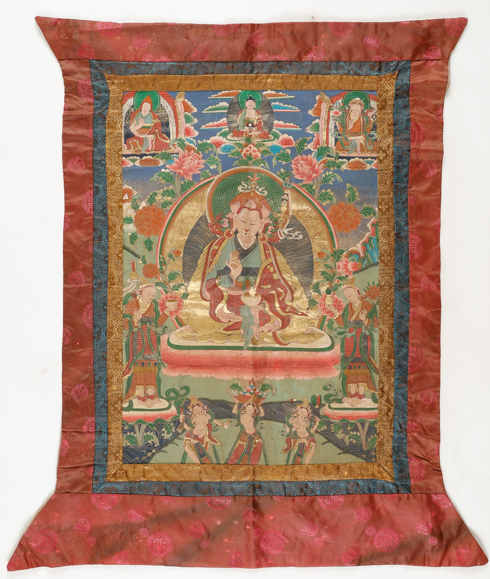 Antique Tibetan Buddhist Thangka of a Lama, Silk Mounted (1 of 3)