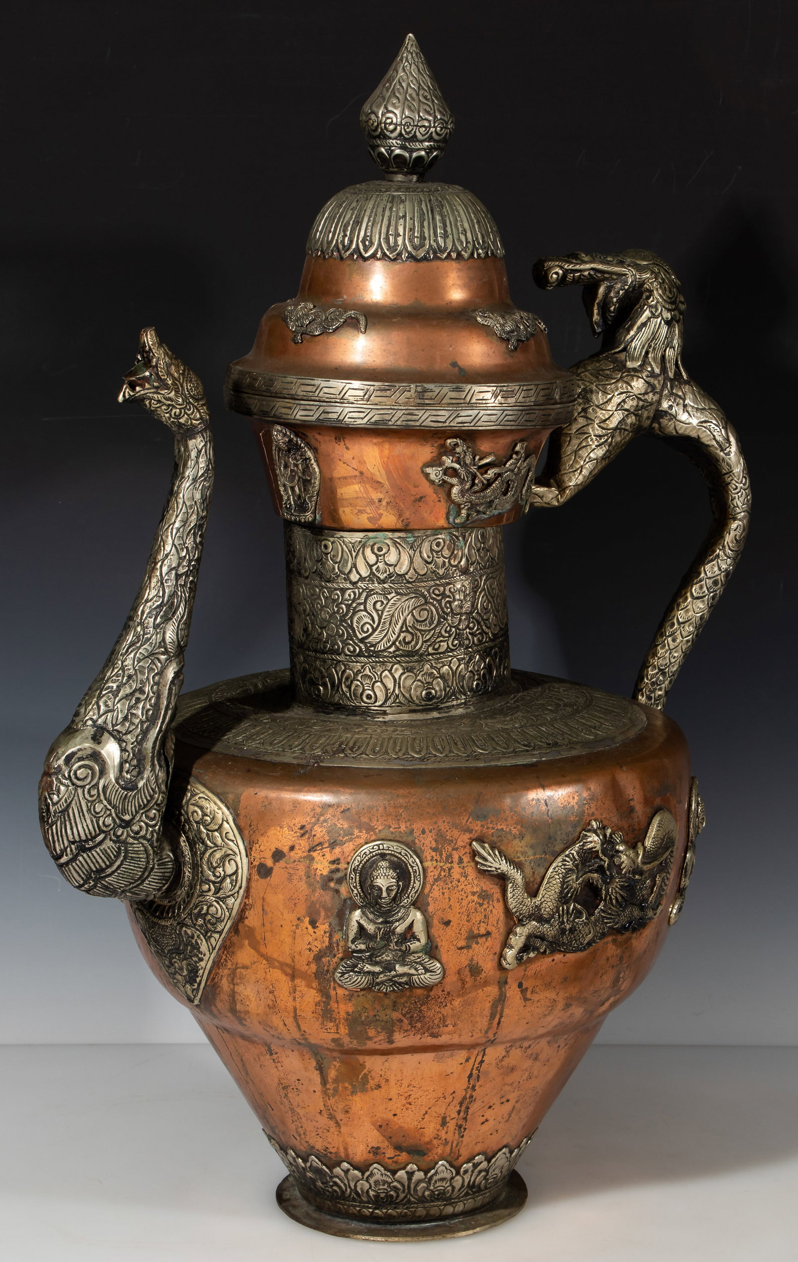 Very Rare Large Tibetan Copper And Brass Lidded Tea Pot, Early 20th C. (1 of 9)