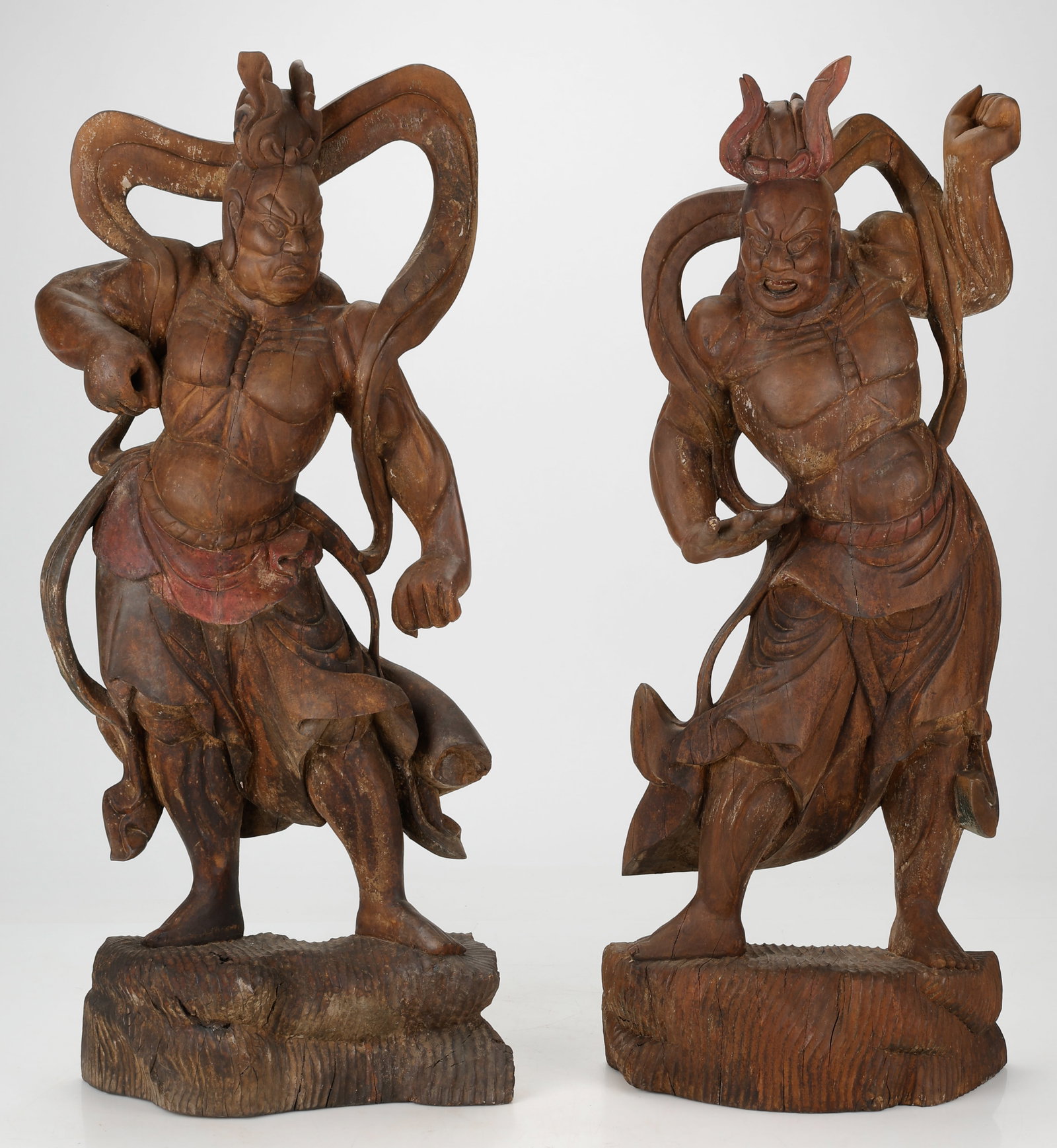 Rare Large Pair Of Japanese Edo Period Carved Wood Nio (Vajrapani) Guardian Figures, 37" (1 of 6)