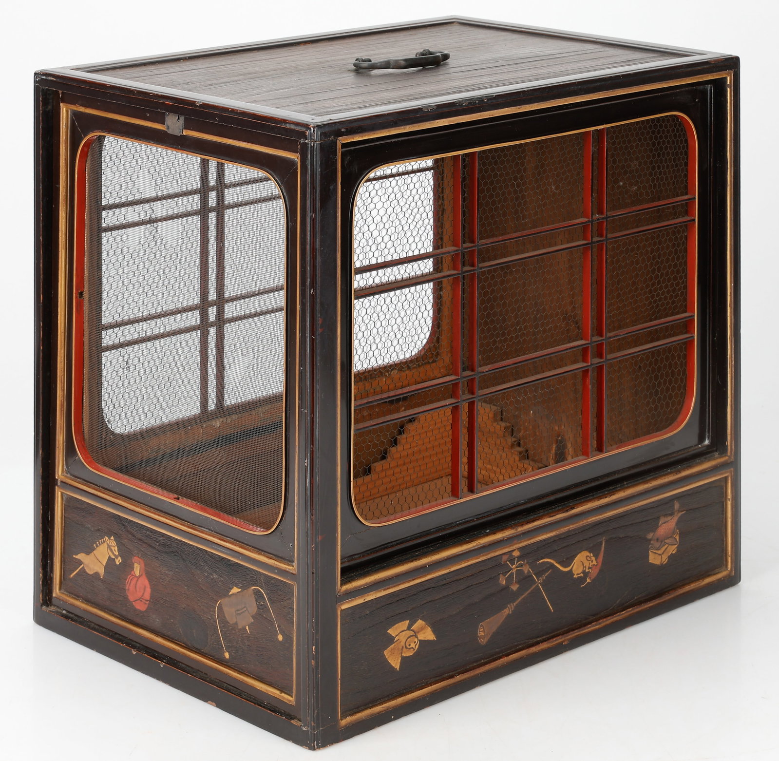 Antique Japanese Polychrome Lacquer Birdcage, Meiji Period, 19th C. (1 of 8)