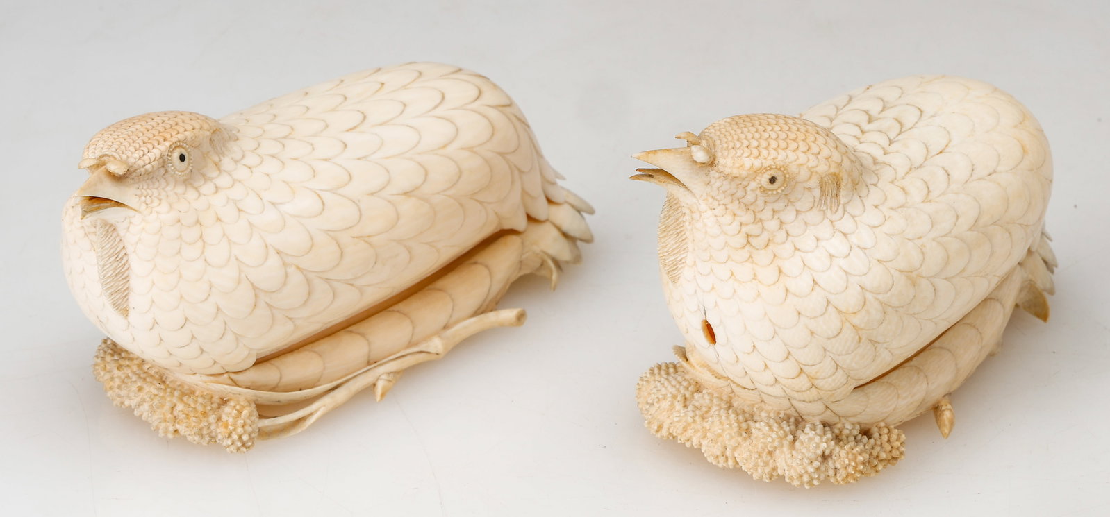 2 Finely Carved "Quail And Millet" Covered Boxes China, 19th C. (1 of 7)