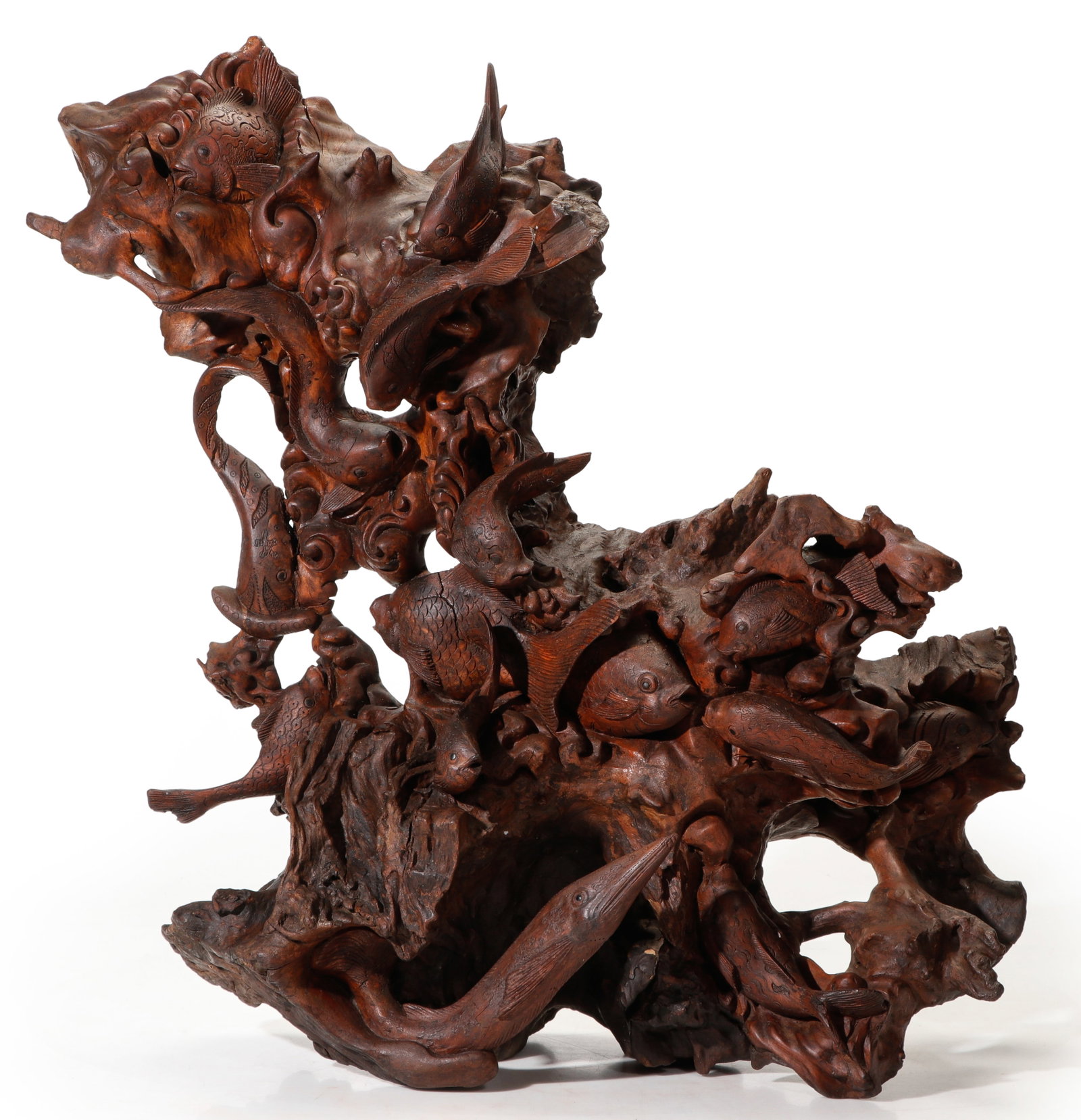 Chinese Carved Hardwood "Hundred Fish" Scholar's Sculpture, Late Qing Dynasty to Republic Period, (1 of 5)