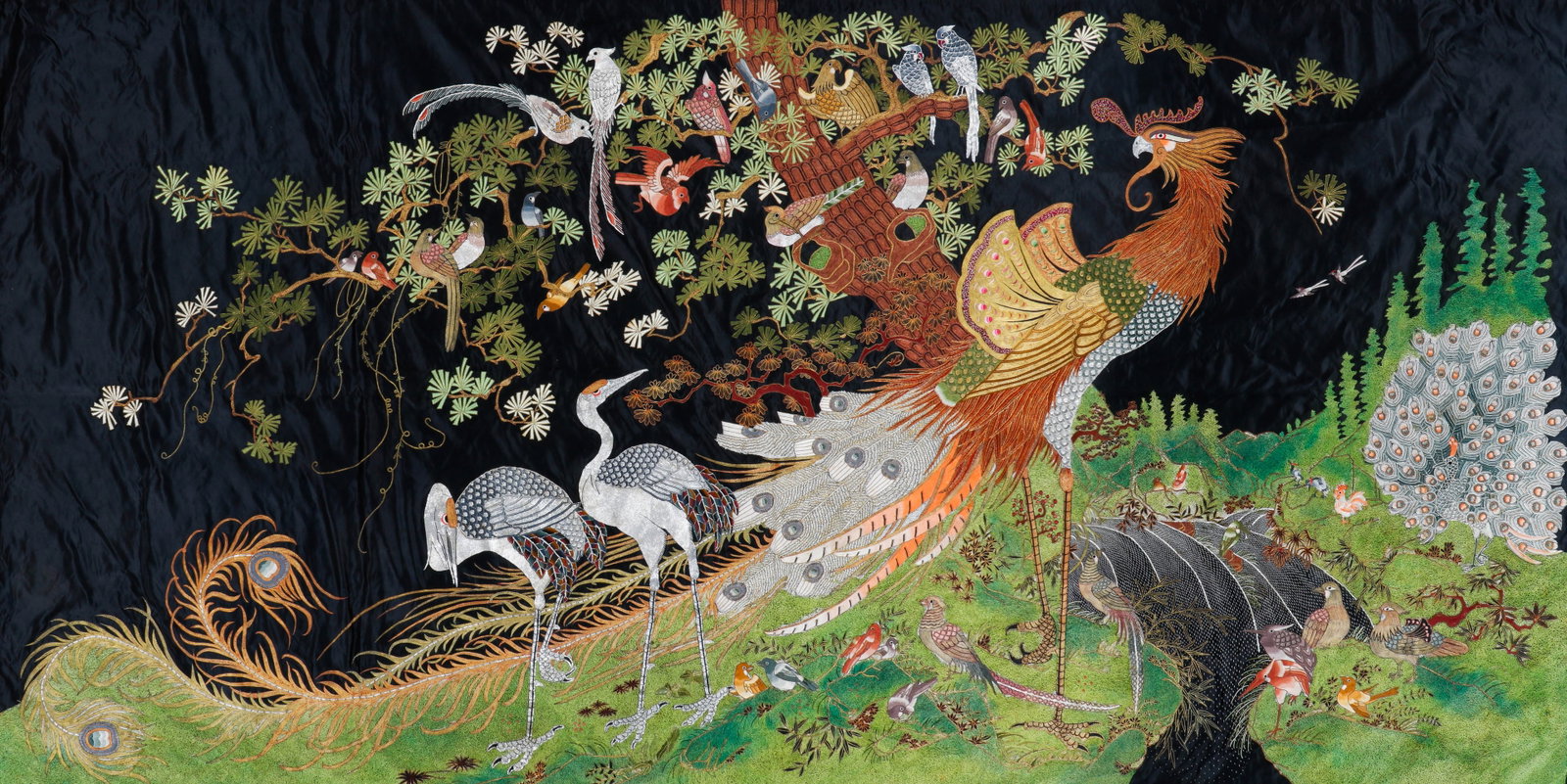 Large Japanese Silk Embroidered Panel of Birds, 9'6'' x 5'4'' (1 of 5)