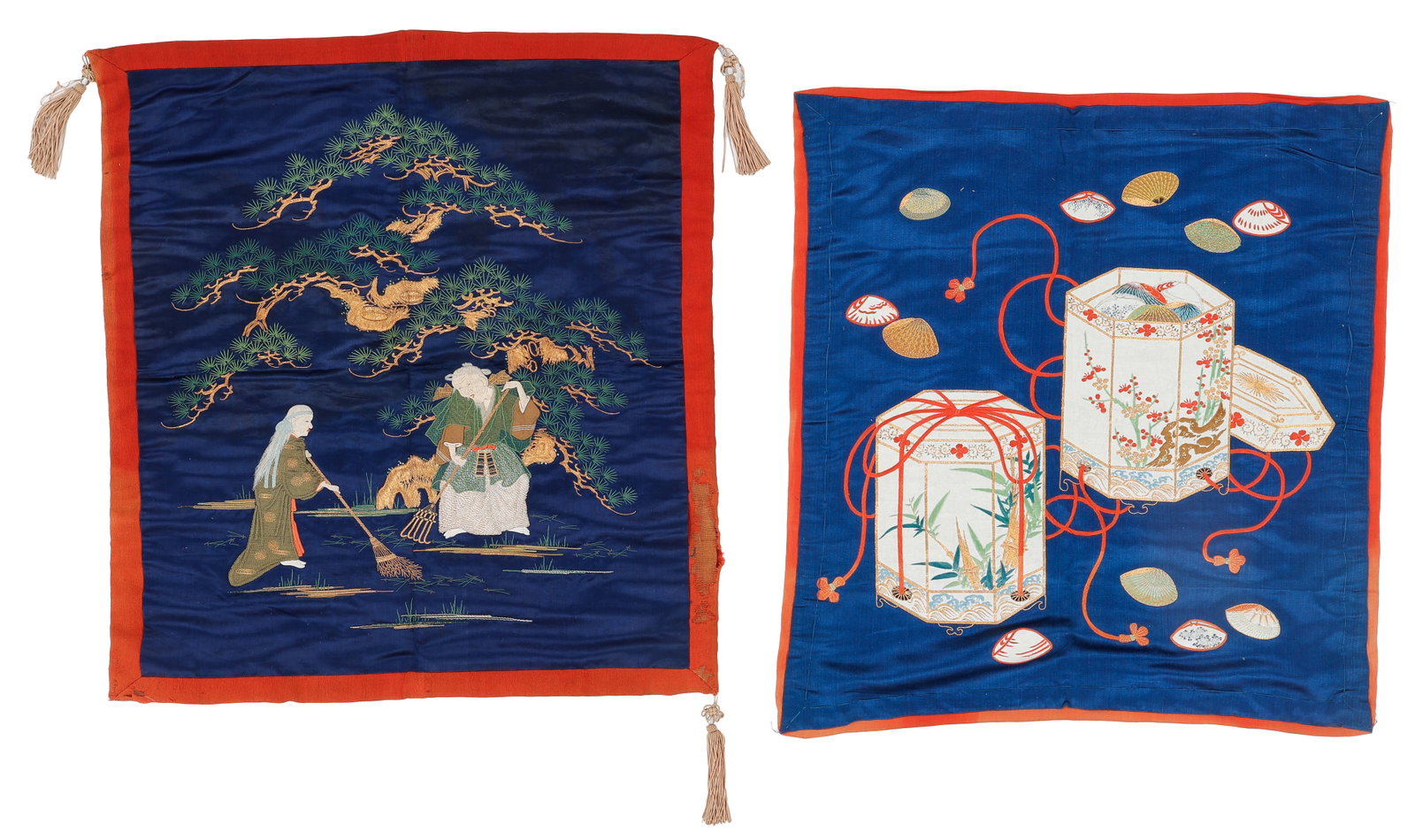 Two Japanese Silk Embroidered Fukusa Textiles, Late 19th C. (1 of 4)