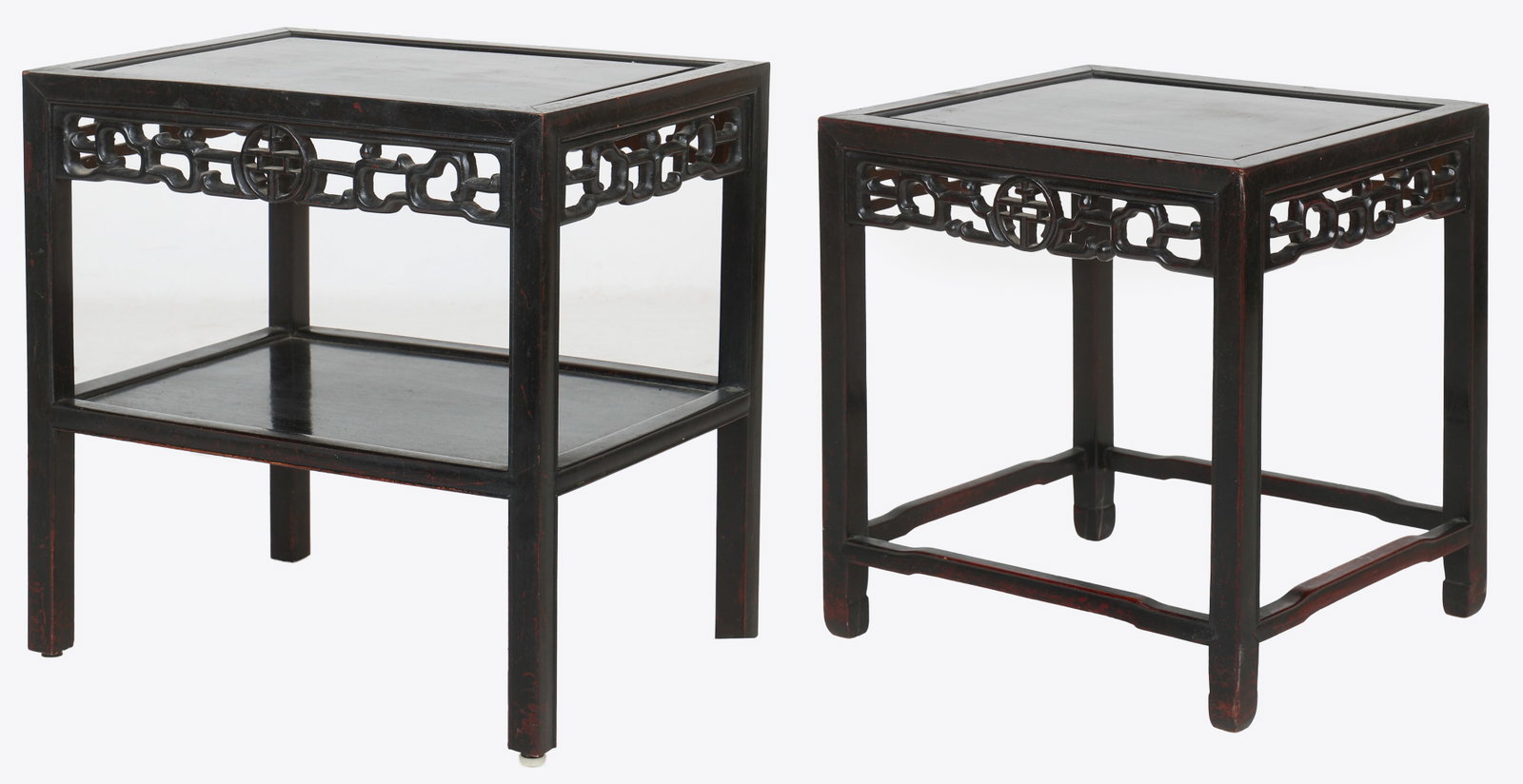 2 Chinese Hardwood Side Tables, Republic period or earlier: 2 Chinese Hardwood Side Tables, Republic period or earlier. Size: 1) 20'' x 20'' x 15'' (51 x 51 x 38 cm). 2) 18'' x 17.5'' x 14.5'' (46 x 44 x 37 cm). Provenance: Private Philadelphia Estate Collecti