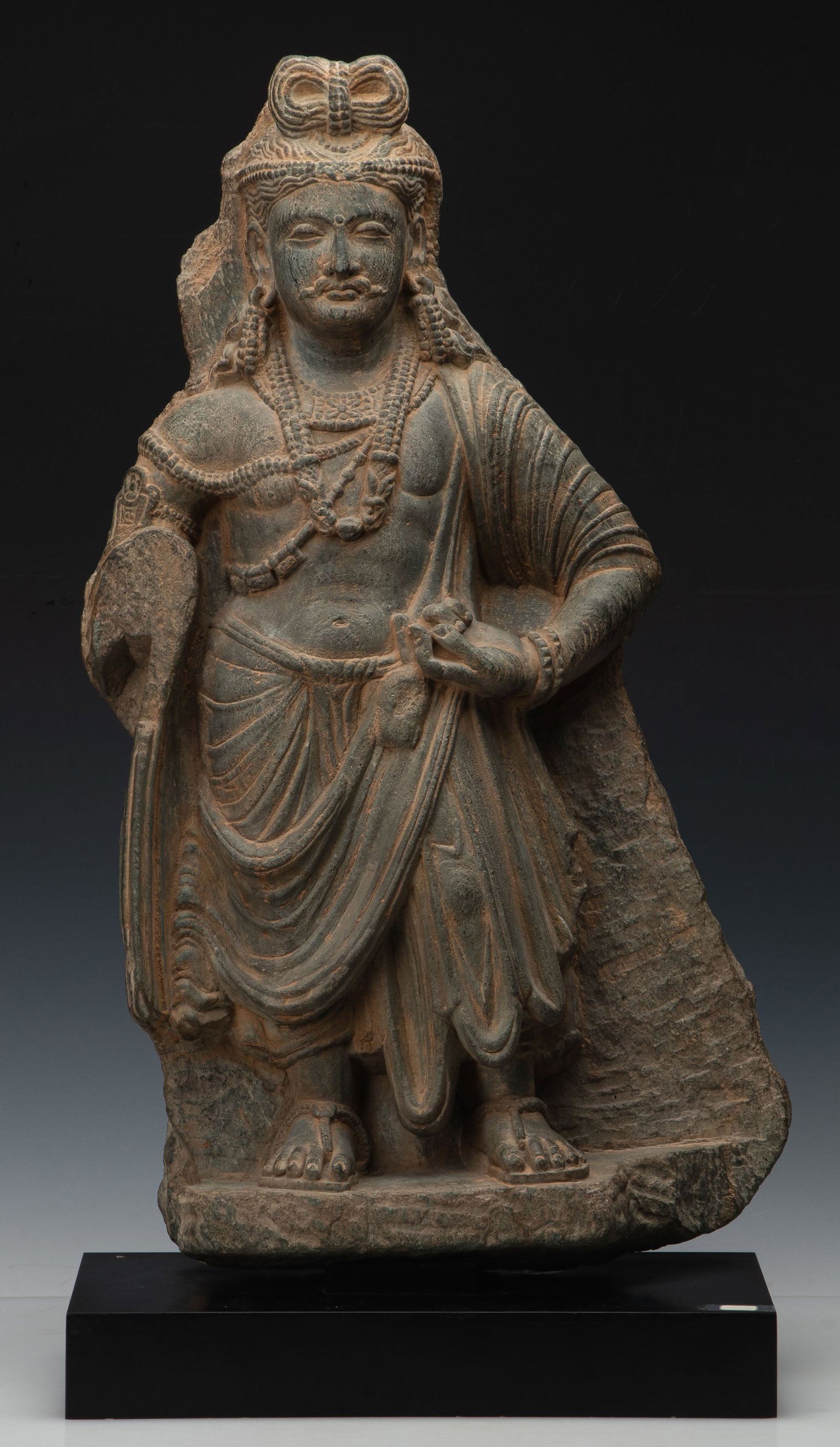 Ancient Gandharan Grey Schist Figure of Bodhisattva Maitreya, H: 27" (1 of 6)
