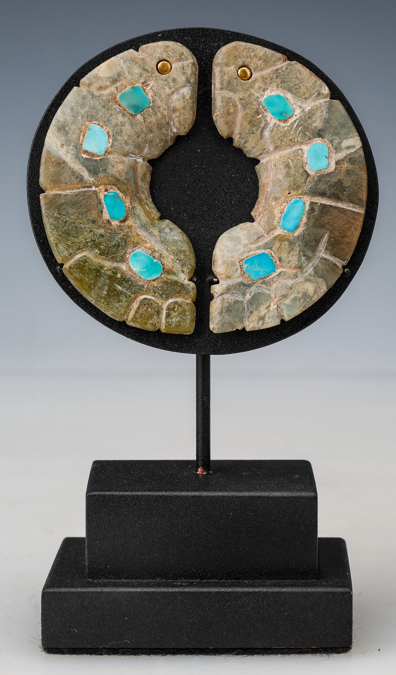 Pre-Columbian Maya Stone And Turquoise Earspool, "The Old God" Teeth Motif (1 of 4)