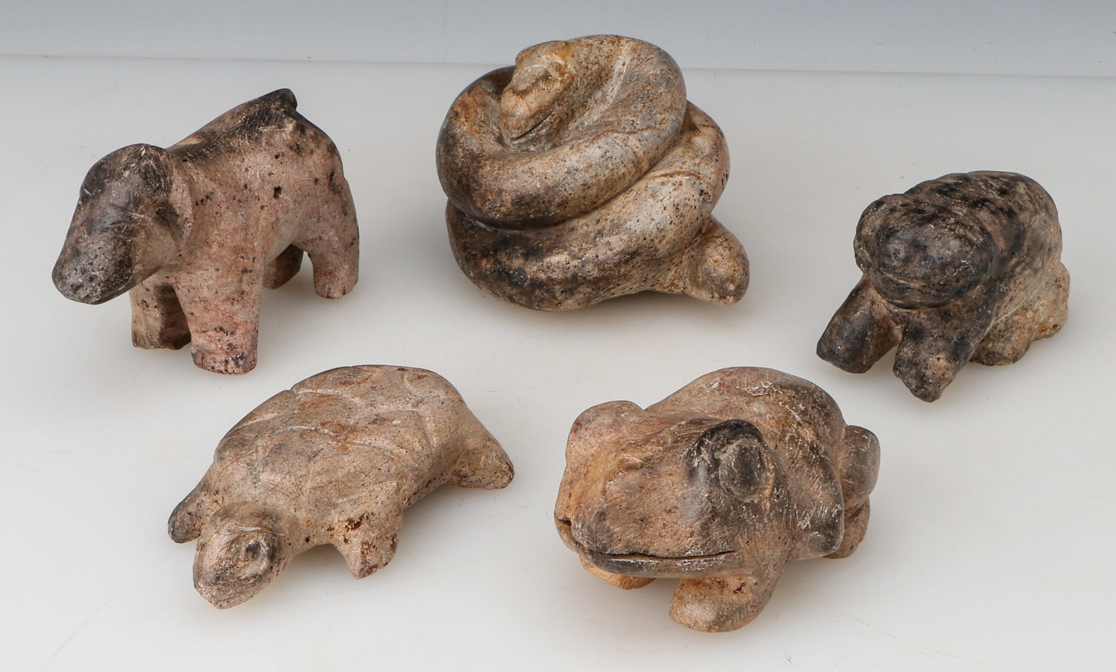 Pre-Colmbian Group of 5 Colima Stone Sculptures, C. 500 CE. H: 2" - 3.5" (1 of 4)