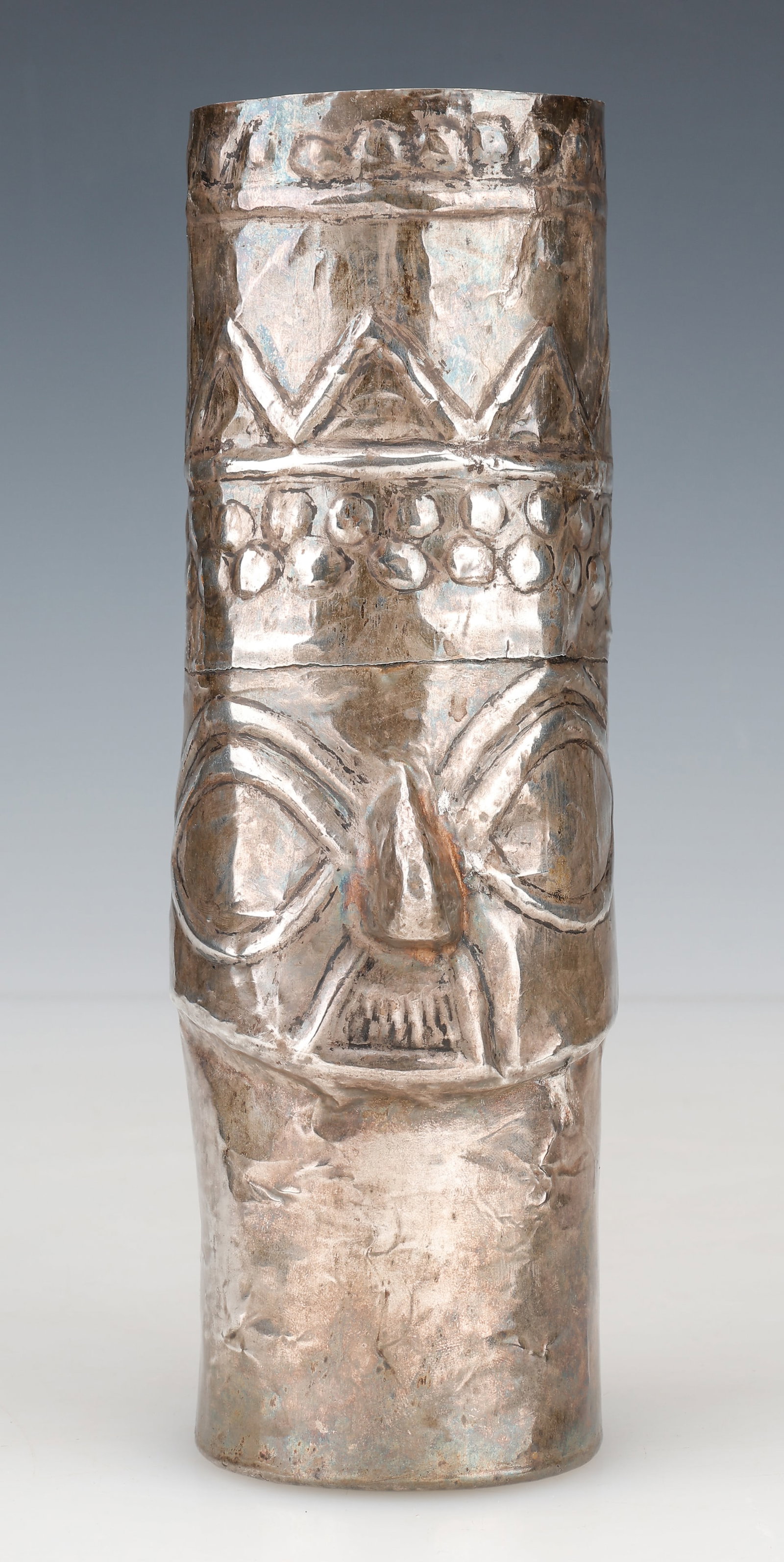 Pre-Columbian Sican Lambayeque Silver Kero Beaker, C. 800-1000 CE, H: 9.5" (1 of 5)