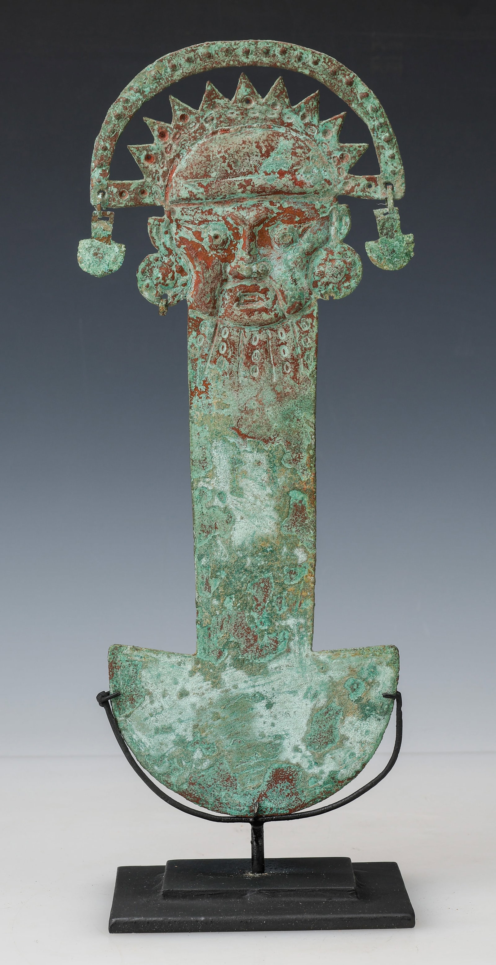 Pre-Columbian Sican Lambaeque Bronze Tumi Scepter, H: 12.5" (1 of 2)