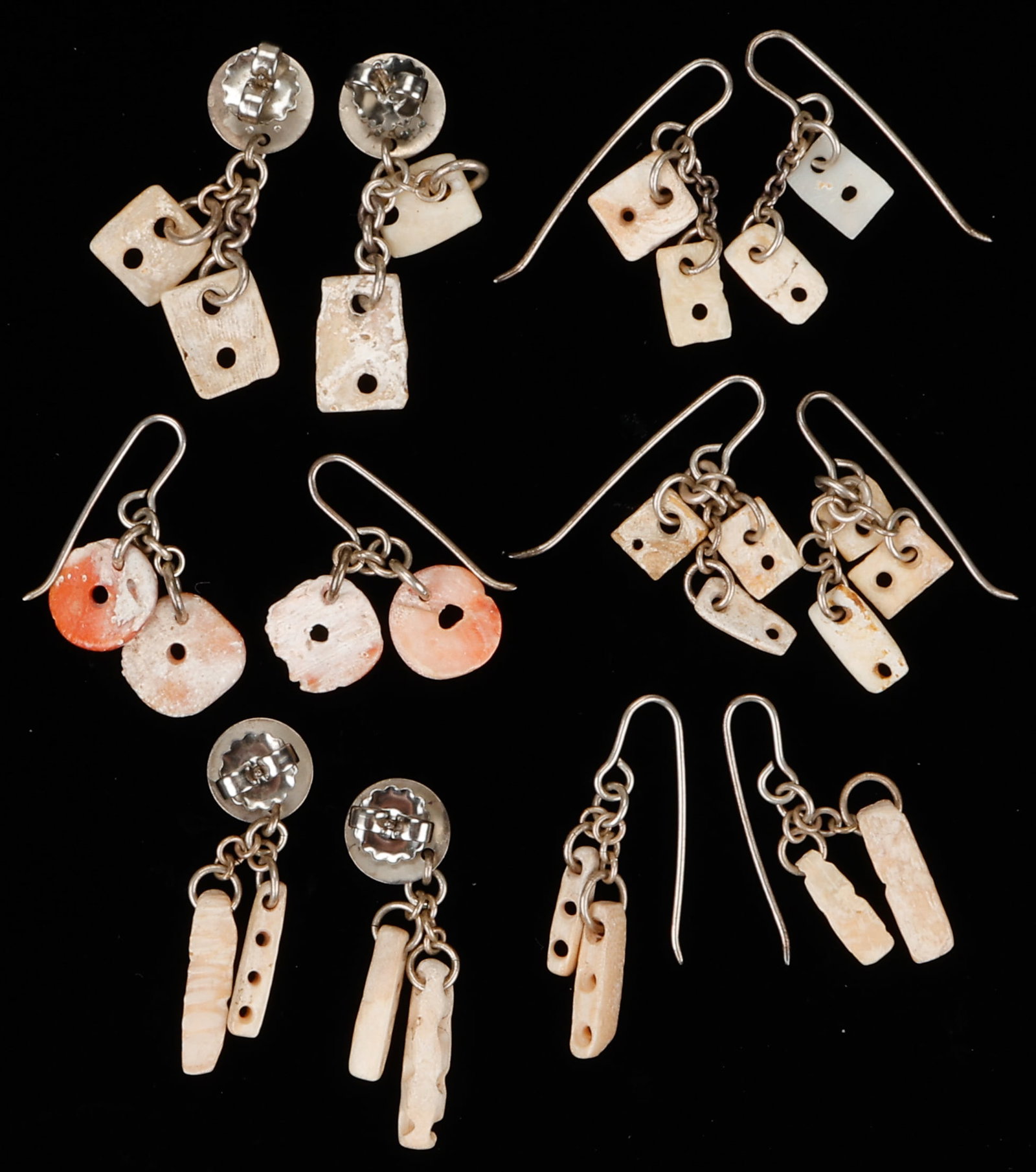 Pre-Columbian Moche Spondylus Shell Beads Used In 6 Pairs of Modern Silver Earrings (1 of 6)
