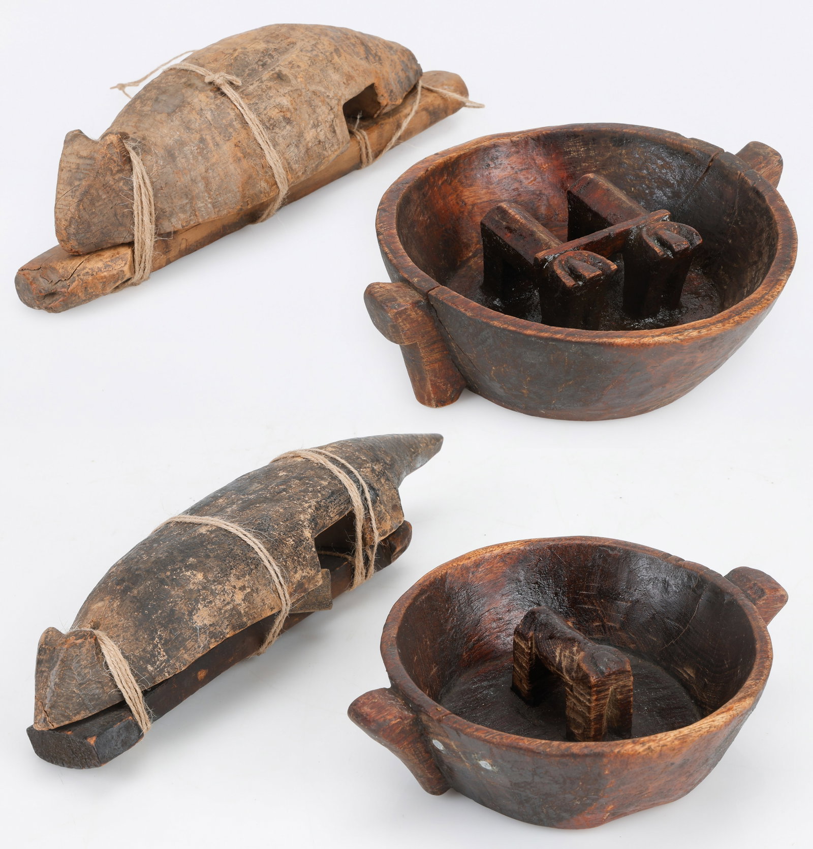 2 Aymara Wood Marriage Bowls and 2 Wooden Locks (1 of 10)