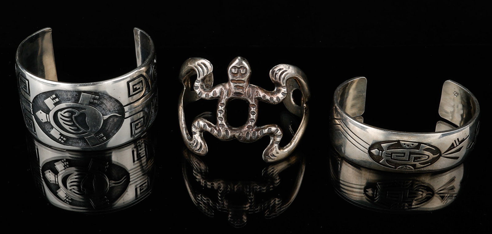 3 Hopi Silver Cuff Bracelets, Weight: 200g (1 of 5)