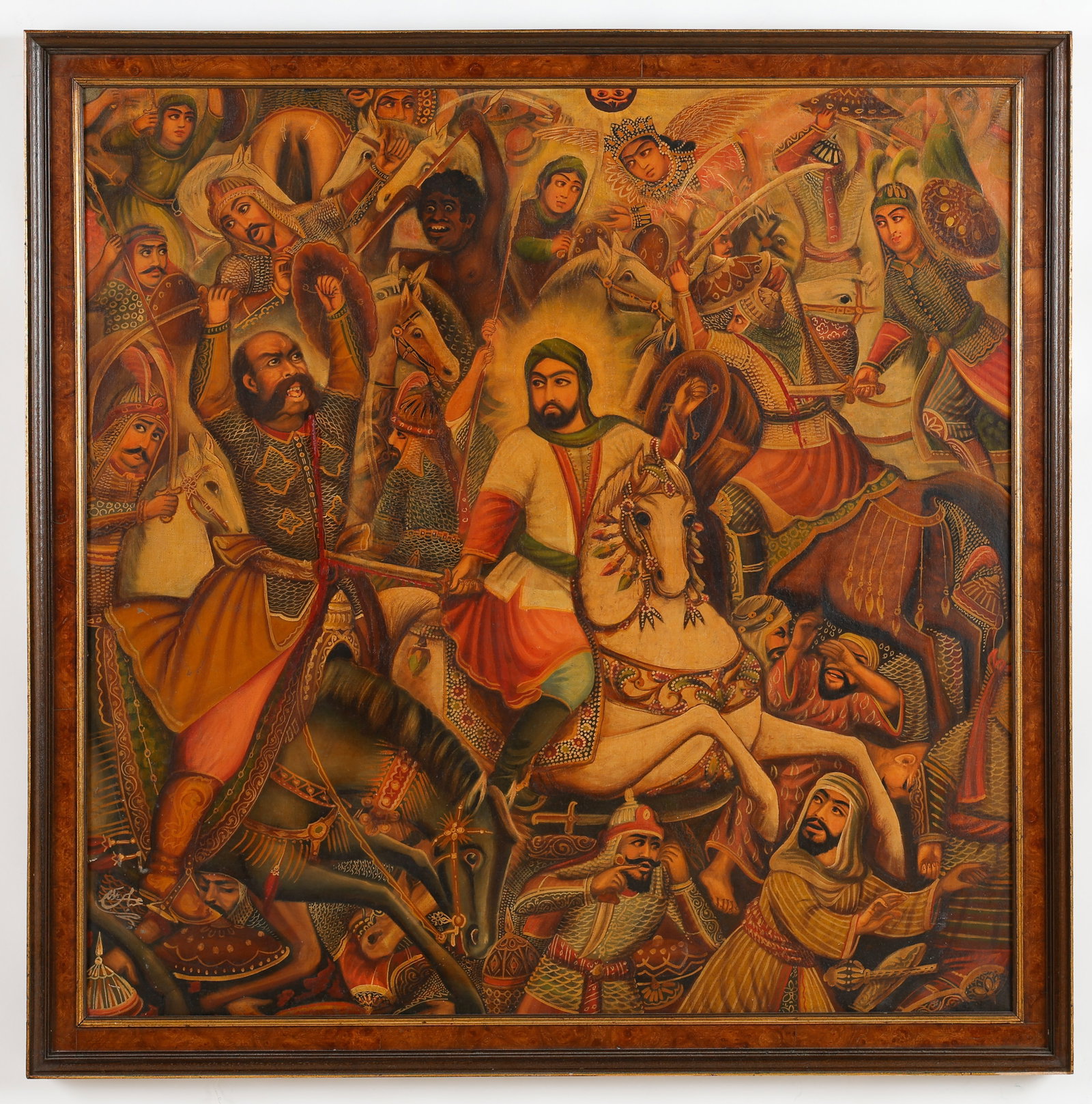 A Large Painting Of The Battle of Karbala, Qajar Persia, Probably Isfahan, Early 20th C. (1 of 2)