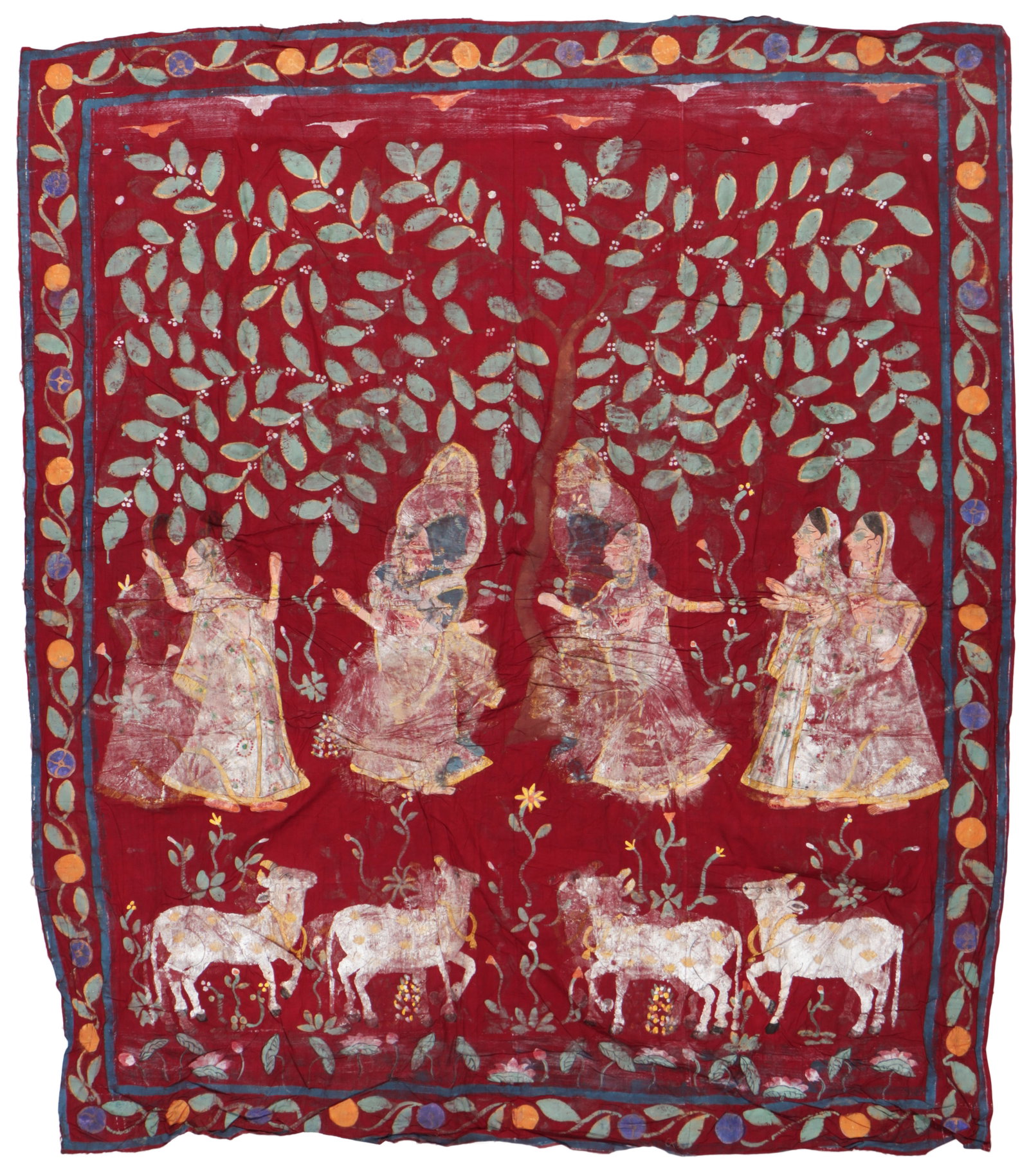 Antique Nathdwara Pichhvai Painting, Krishna Shrinathji, Rajasthan, 19th/20th C., 5’8?? x (1 of 3)