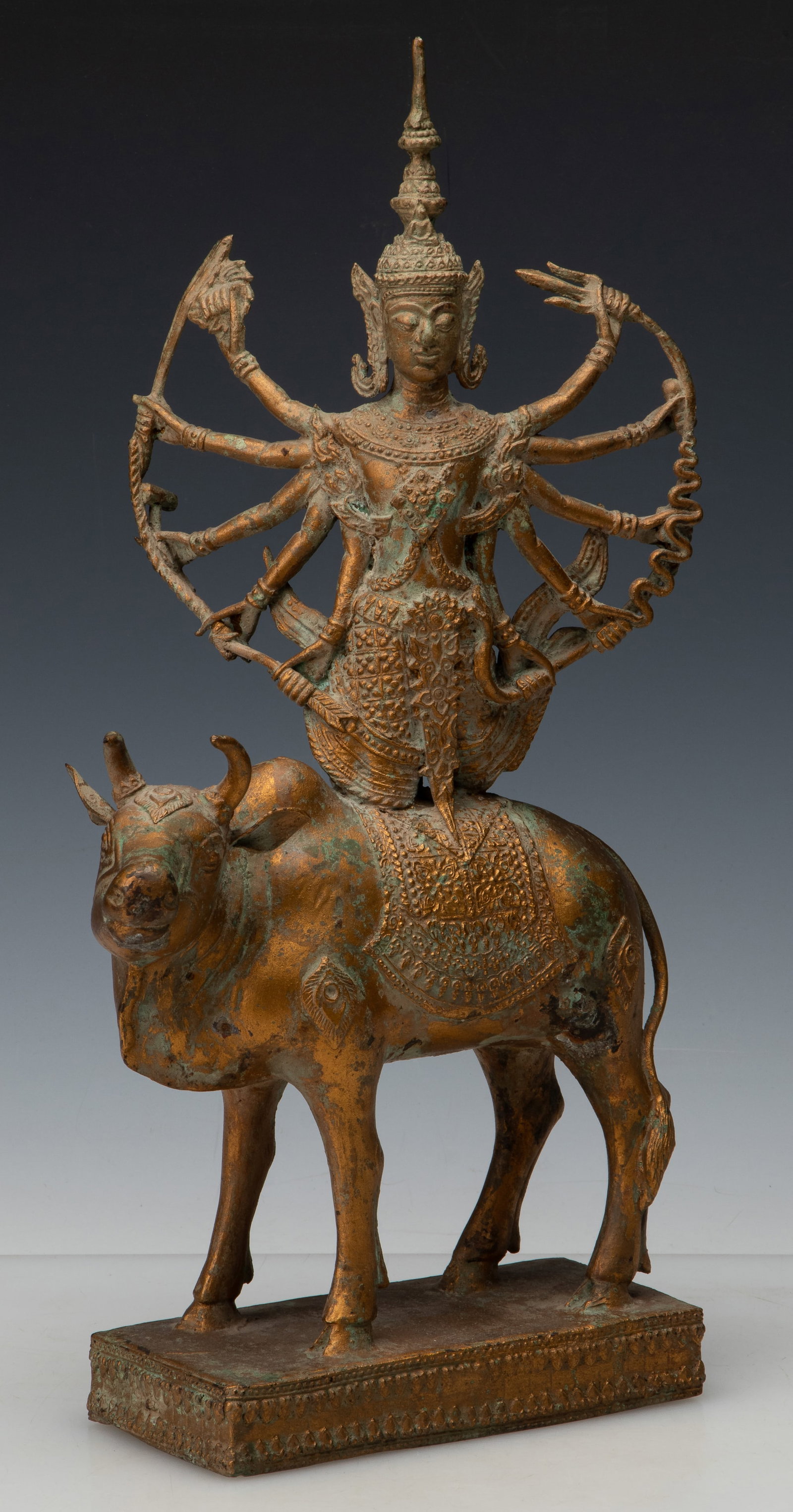 Large Antique Thai Hindu Bronze Figure Of Shiva Kneeling on Nandi, H: 17.5" (1 of 5)