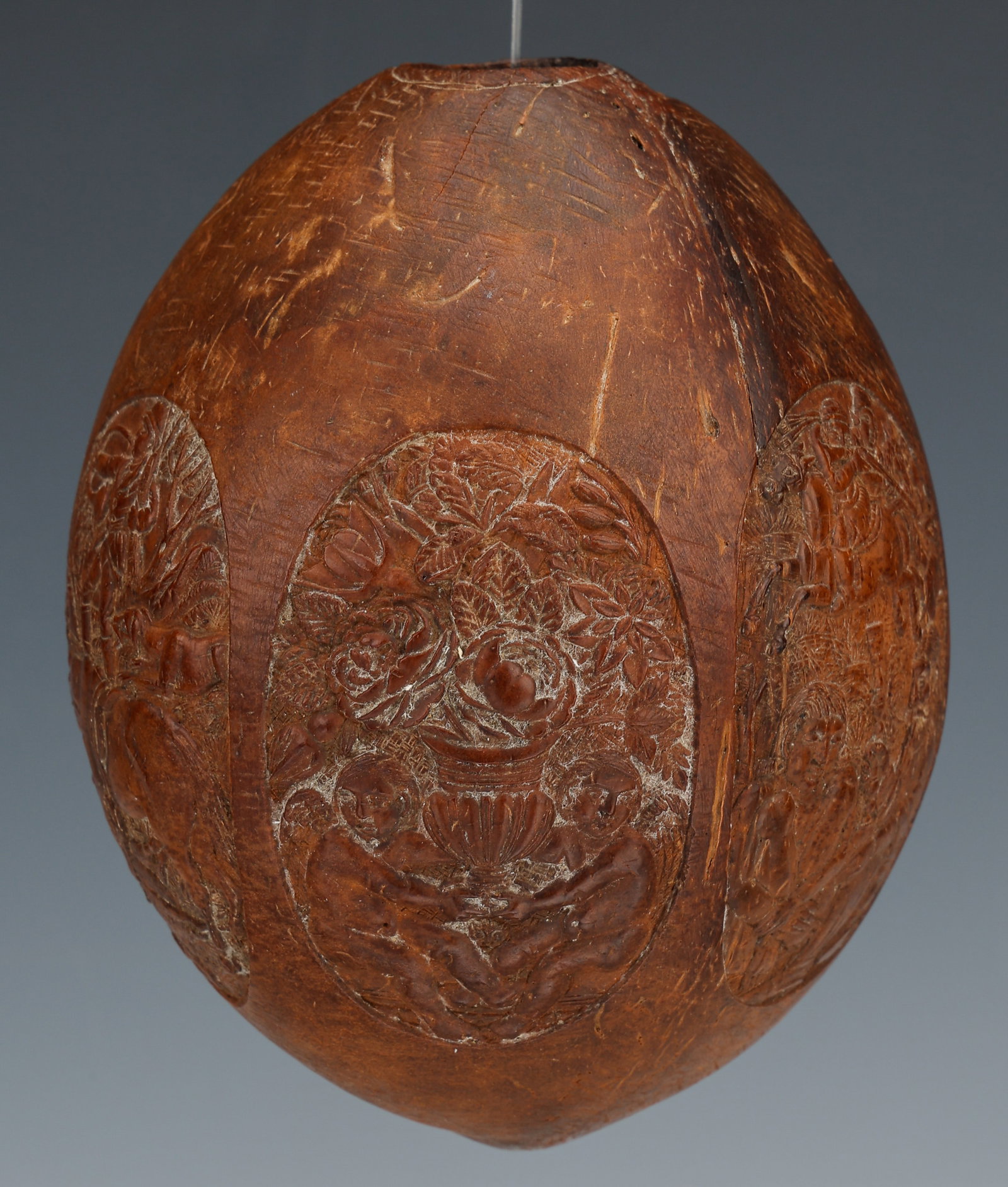 Indo-Portuguese Carved Coconut, Christian Jesuit Iconography, Goa, Late 18th C. (1 of 7)