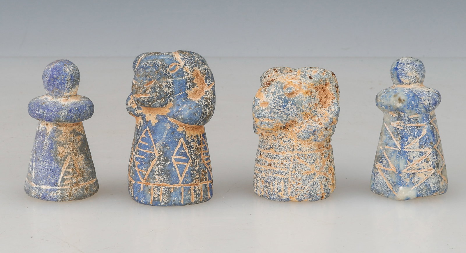 4 Mesopotamian Pre-Dynastic Uruk Lapis Lazuli Game Pieces, H: 1.5"-2" (1 of 4)