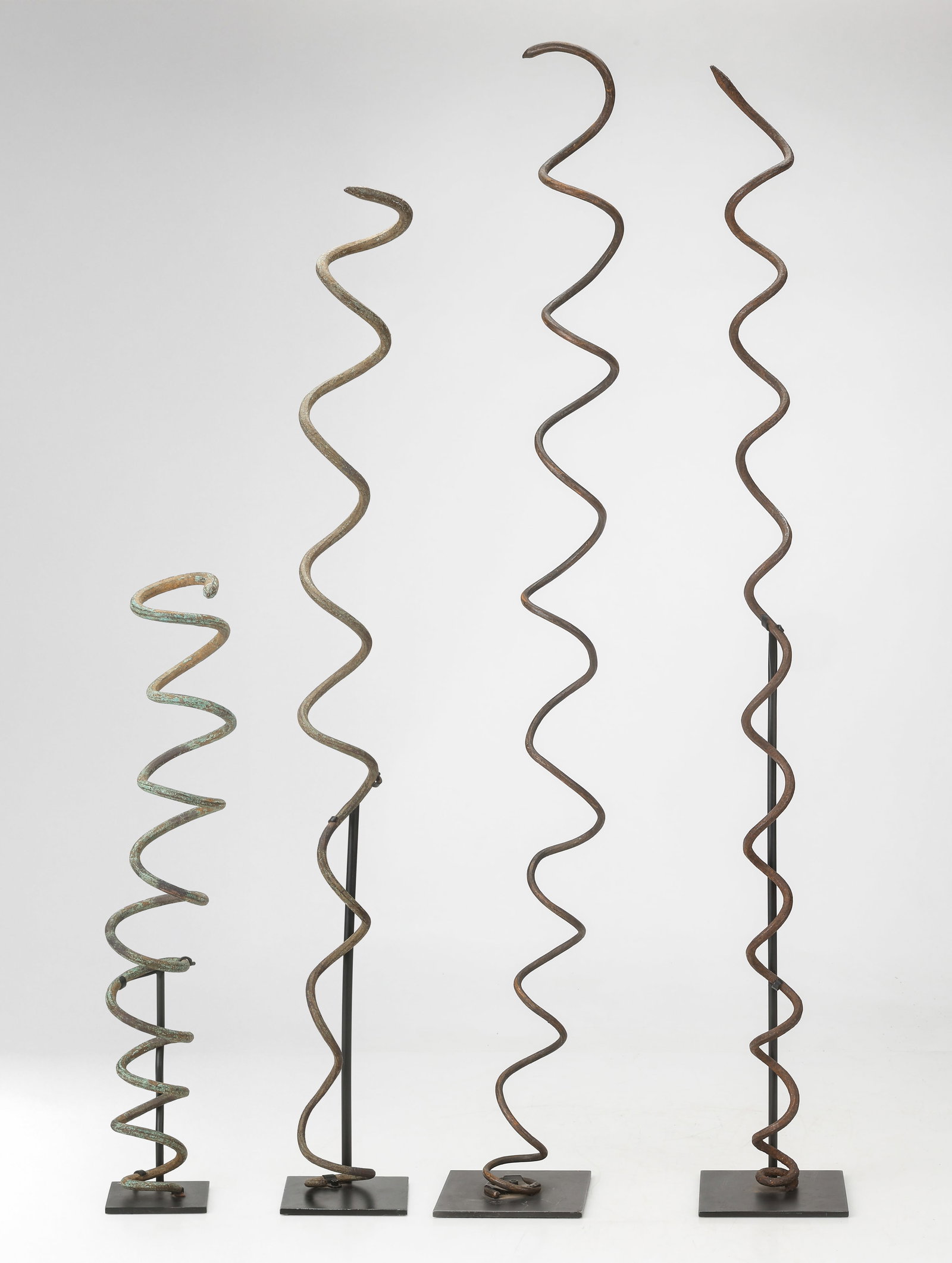4 Antique African Ngongolyembe Iron Currency Snakes, H: 25" - 47", Ex. Douglas Dawson (1 of 5)