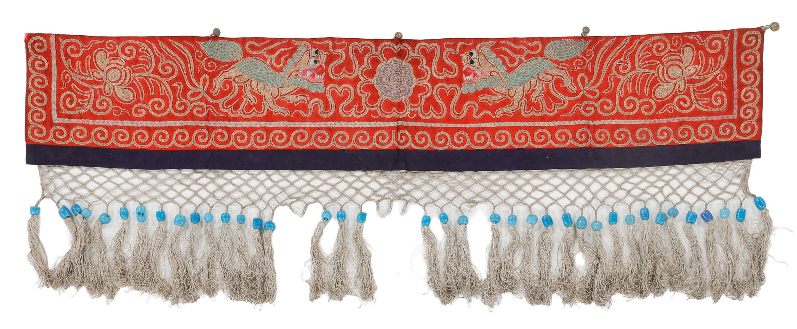 Chinese Gilt Metal Thread Embroidered Silk Hanging, 18th C. (1 of 3)