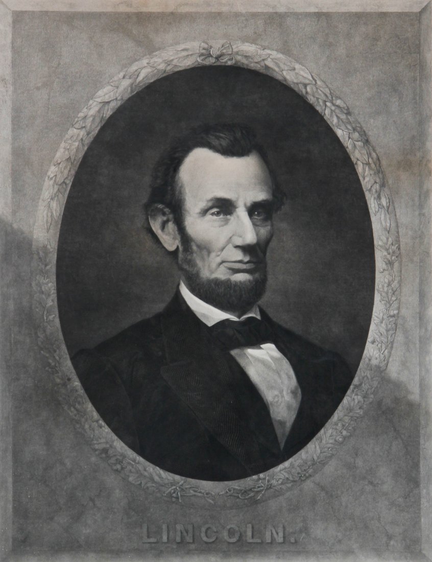 Abraham Lincoln, Gugler after John Littlefield: Engraving. Henry Gugler after John Littlefield. "Lincoln." 1869. Size: 29.5" x 23" (print); 43.25" x 36.25" (frame).