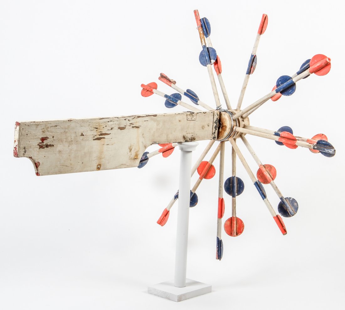 Modern Sputnik Style Whirly-gig: Modern Sputnik Style Whirly-gig, painted wood and metal. Size: 29" x 29" x 33.5"