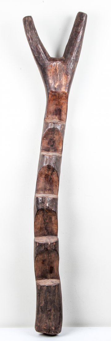 Old West African Dogon Granary Ladder: Old West African Dogon Granary Ladder. Hewn timber crotch. Size: 68" x 14" x 5".