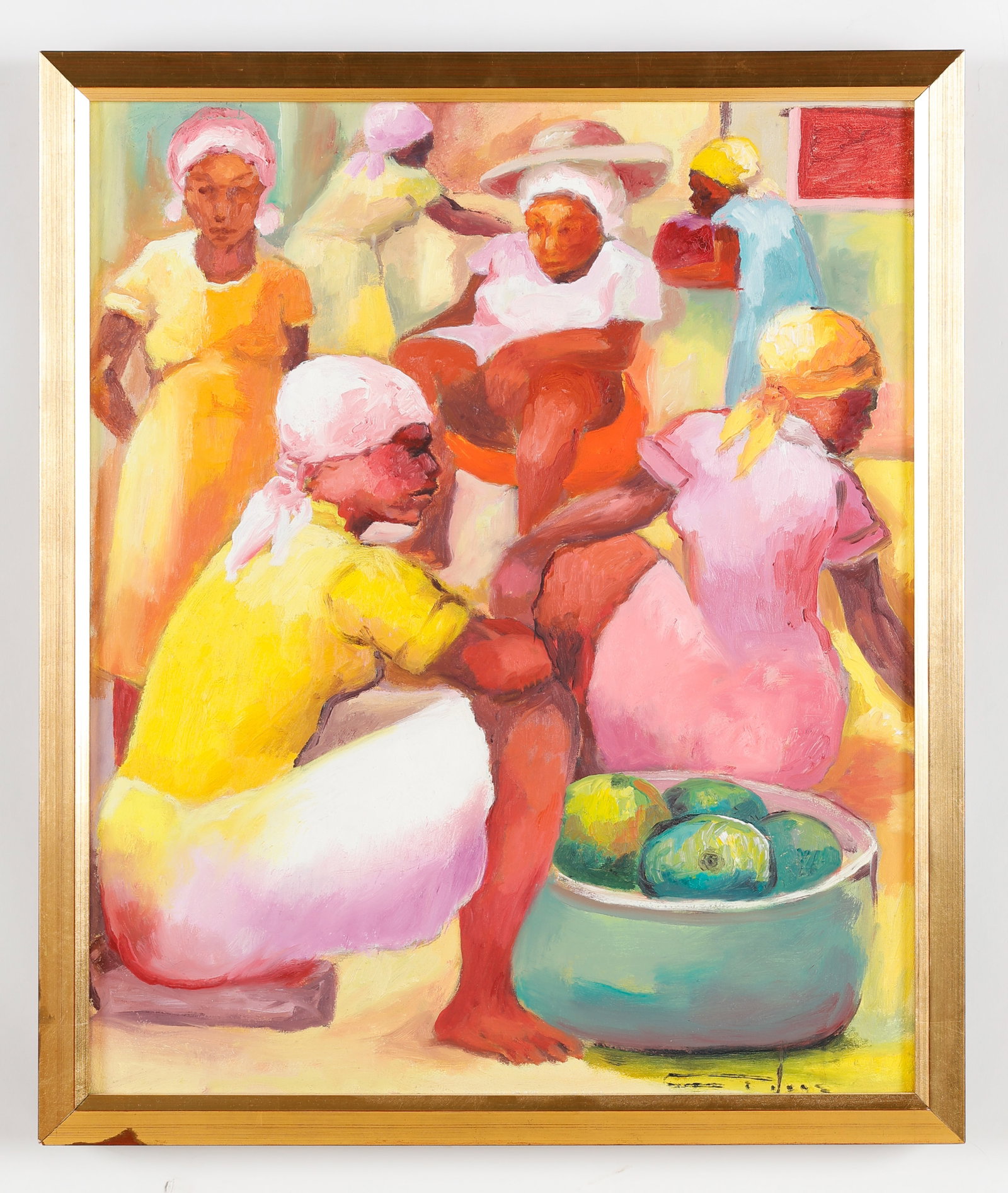 Dieudonne Cedor (Haitian/Haiti) Marche, Circa 1970's: Dieudonne Cedor (Haitian, b. 1925) Marche, circa 1970's, oil on canvas. Framed. Size: 24'' x 20'', 61 x 51 cm (stretcher); 25.75'' x 21.75'', 65 x 55 cm (frame). Provenance: Private Connecticut Collec