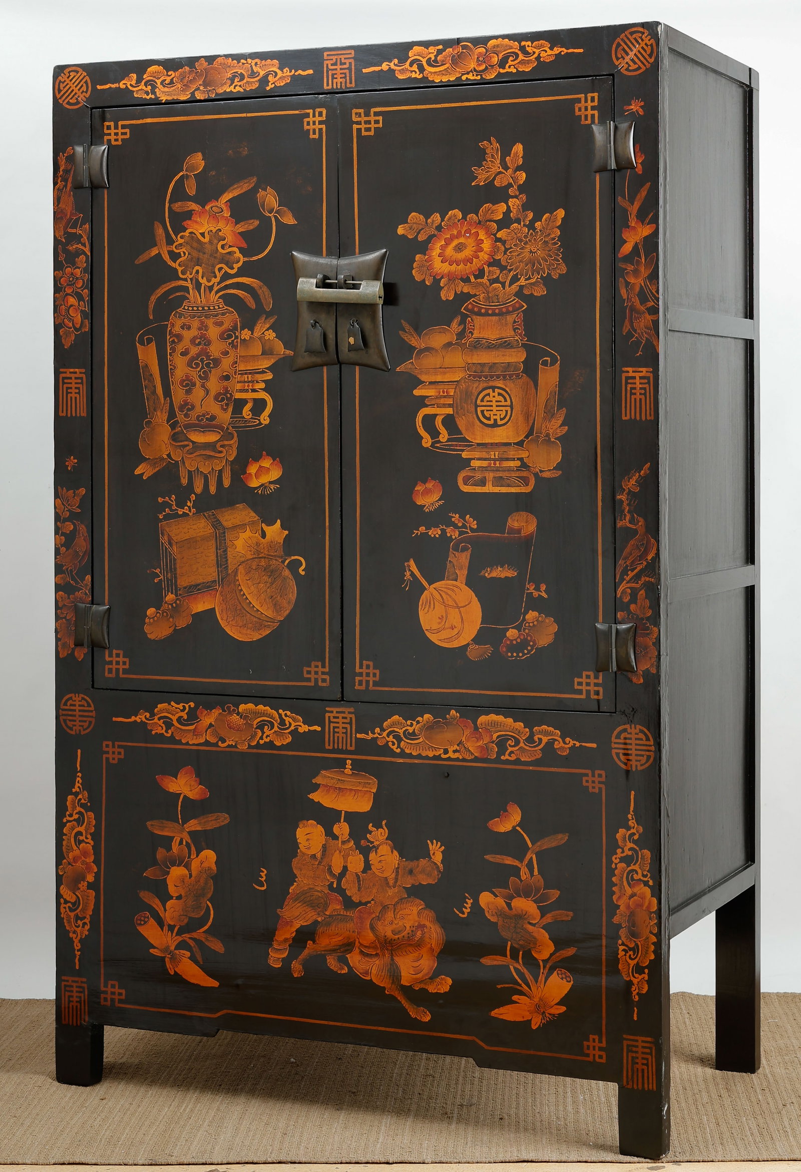 Chinese Black Lacquer & Polychrome Wedding Cabinet (1 of 7)