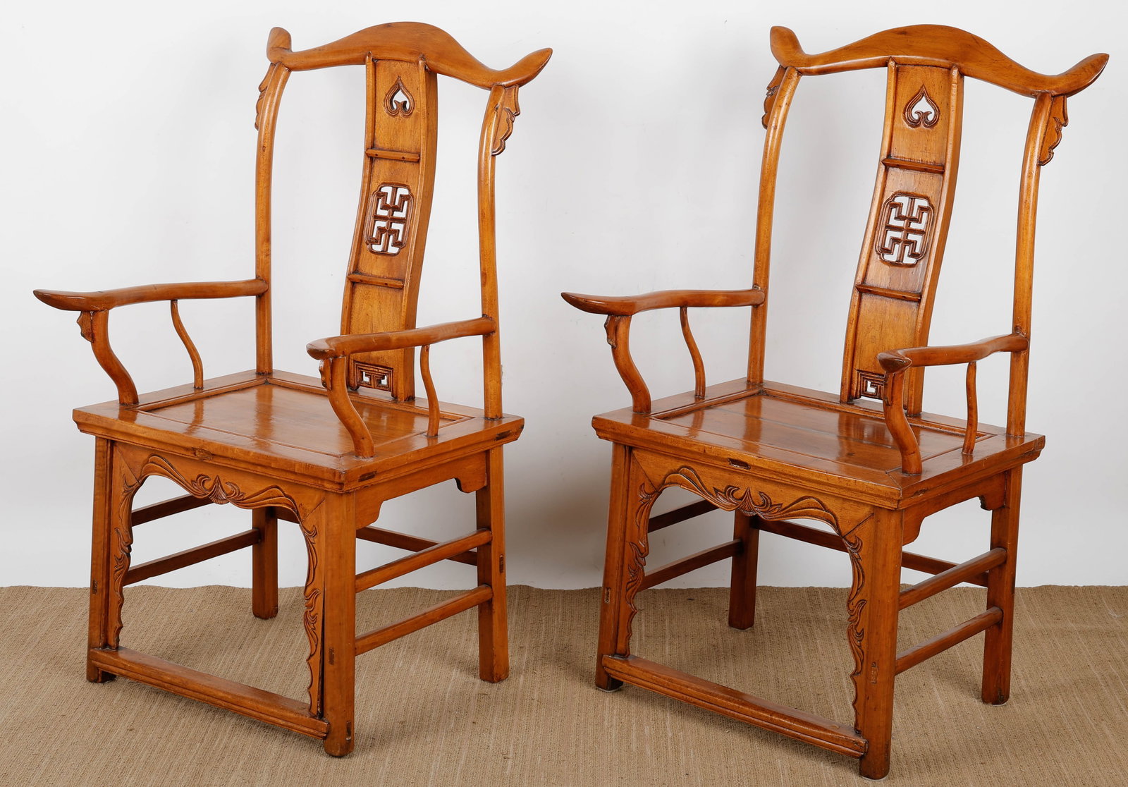 2 Chinese Elmwood Yoke-Back Armchairs (1 of 6)