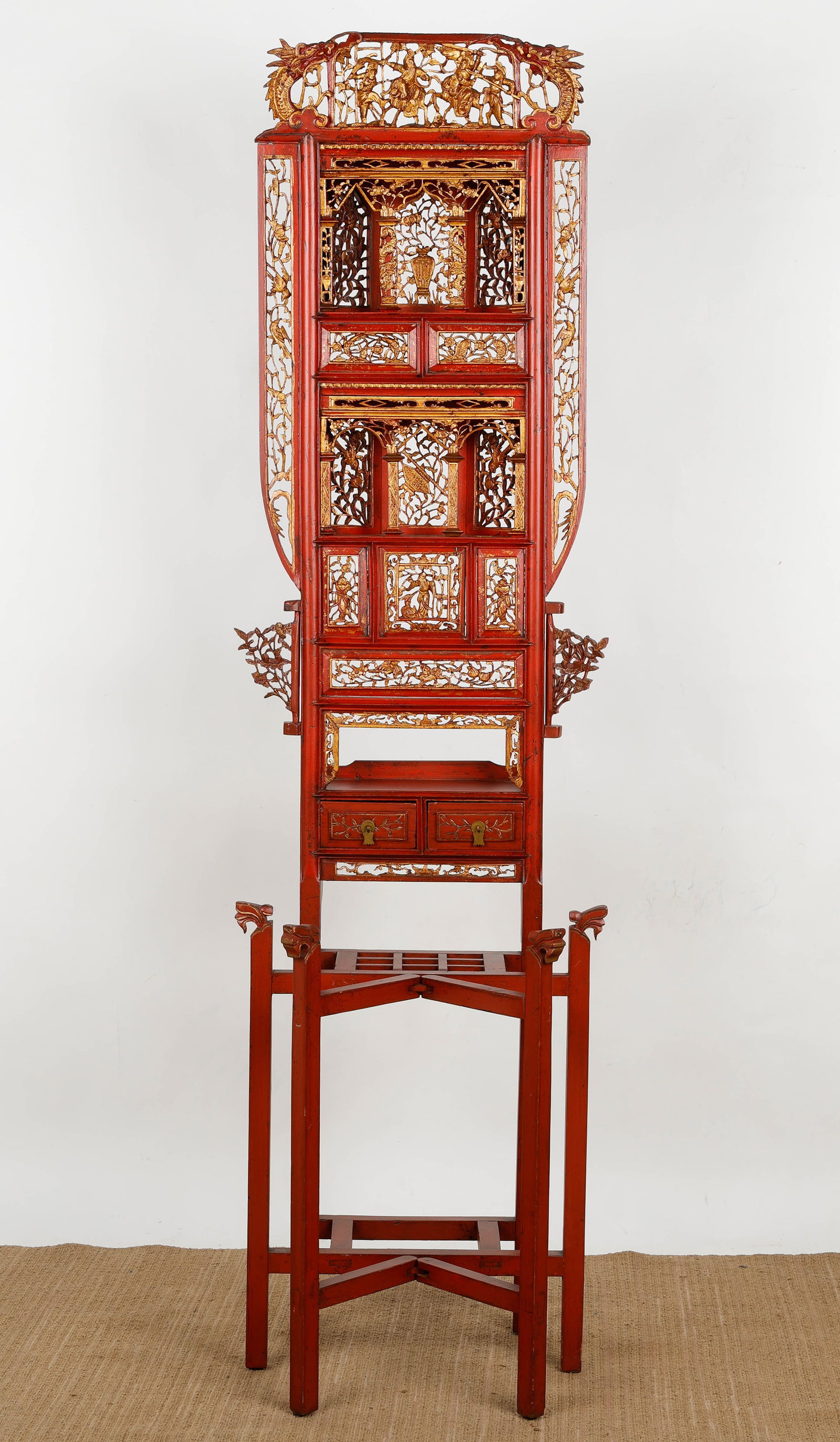 Chinese Red And Gilt Lacquered Men's Grooming Wash Stand (1 of 6)