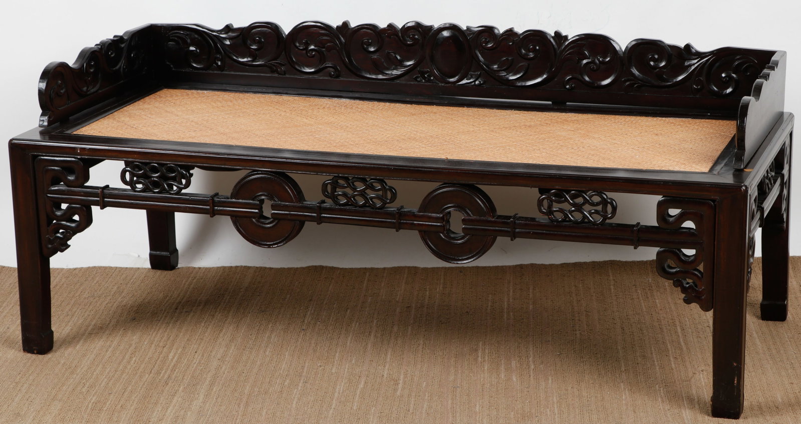 Chinese Ebonized Carved Wood And Rattan Day Bed (1 of 6)