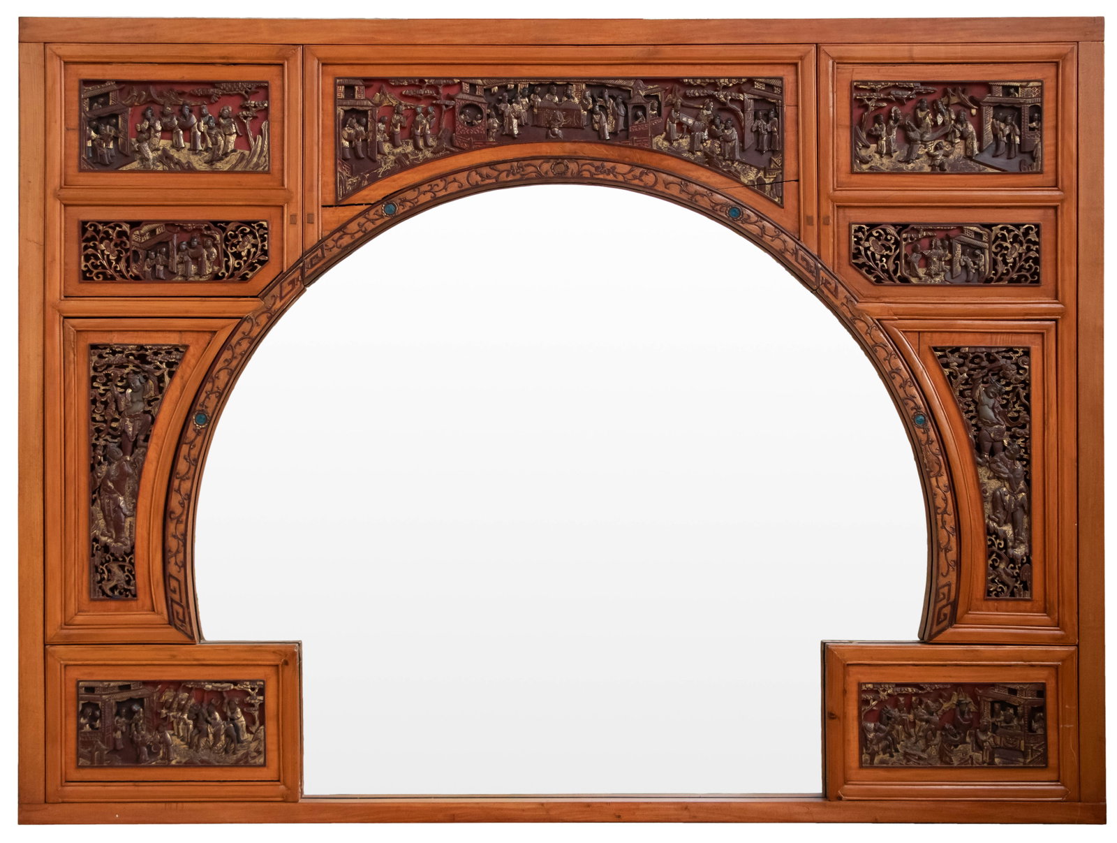 Monumental Chinese Carved Wood Mirrored Arch Wall Panel (1 of 6)