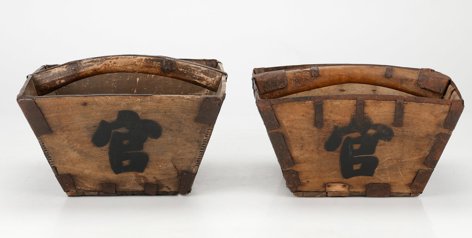 2 Antique Chinese Wooden "Dou" Measures Rice Buckets, Early 20th C. (1 of 7)